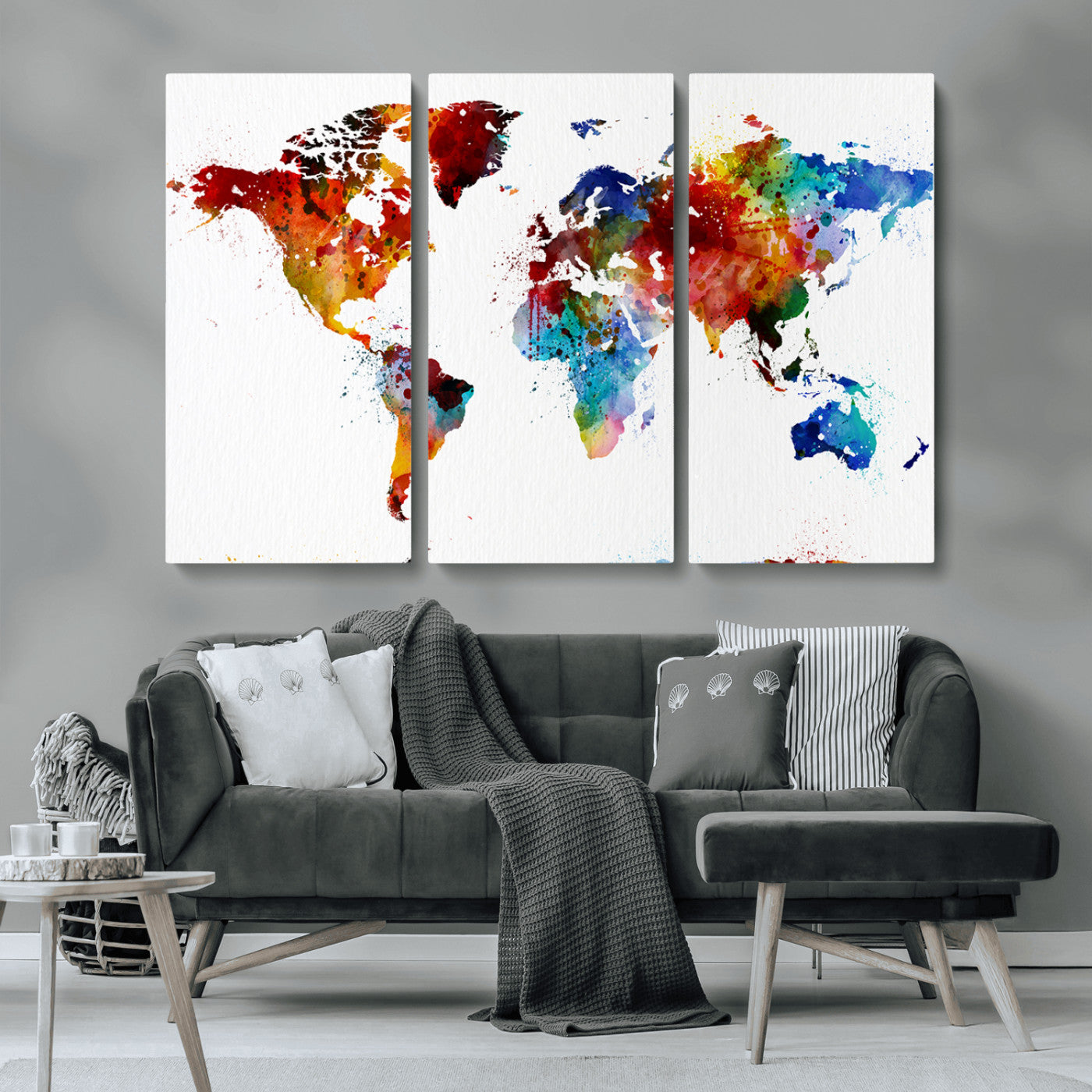 MGV-CV-48X32-3P - Push Pin World Map Canvas Print – Framed Wall Art for Couples to Track Their Travels – Anniversary