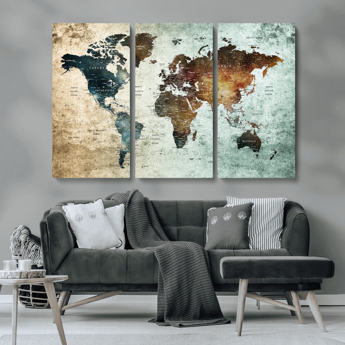 MGV-CV-48X32-3P - Push Pin World Map Canvas Print – Framed Wall Art for Couples to Track Their Travels – Anniversary