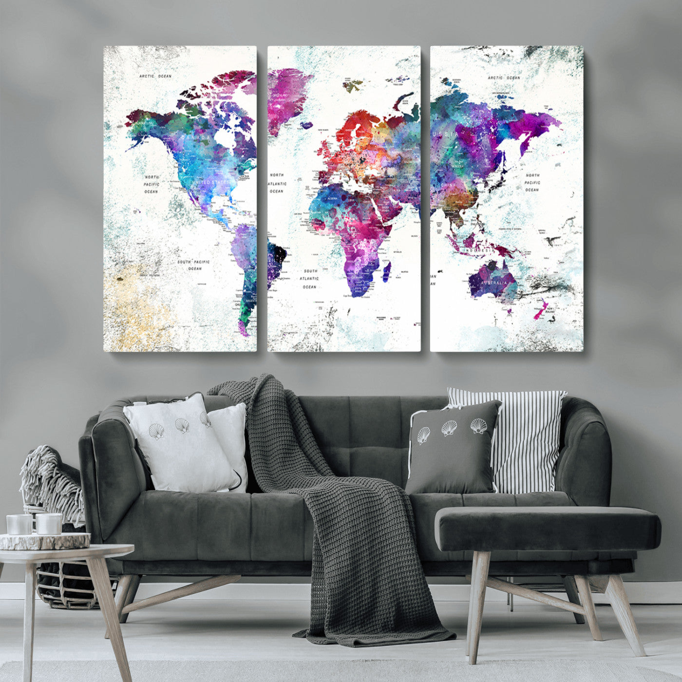 MGV-CV-48X32-3P - Push Pin World Map Canvas Print – Framed Wall Art for Couples to Track Their Travels – Anniversary