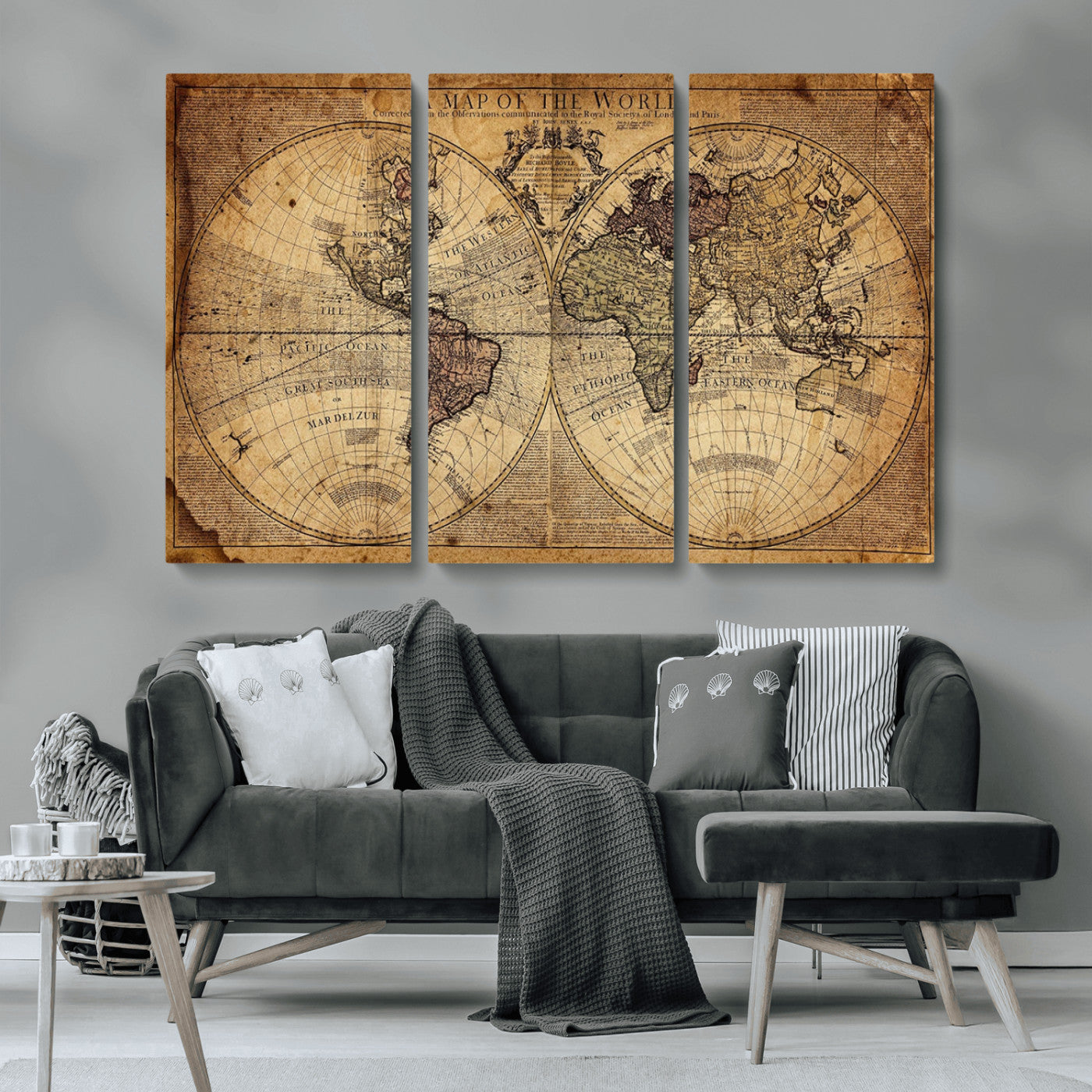 MGV-CV-48X32-3P - Push Pin World Map Canvas Print – Framed Wall Art for Couples to Track Their Travels – Anniversary