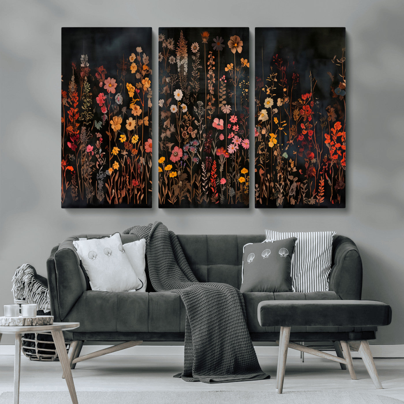 MGV-CV-48X32-3P - Large Floral Painting Print Illustration Flowers Canvas Wall Art Botanical Wall Decor Modern