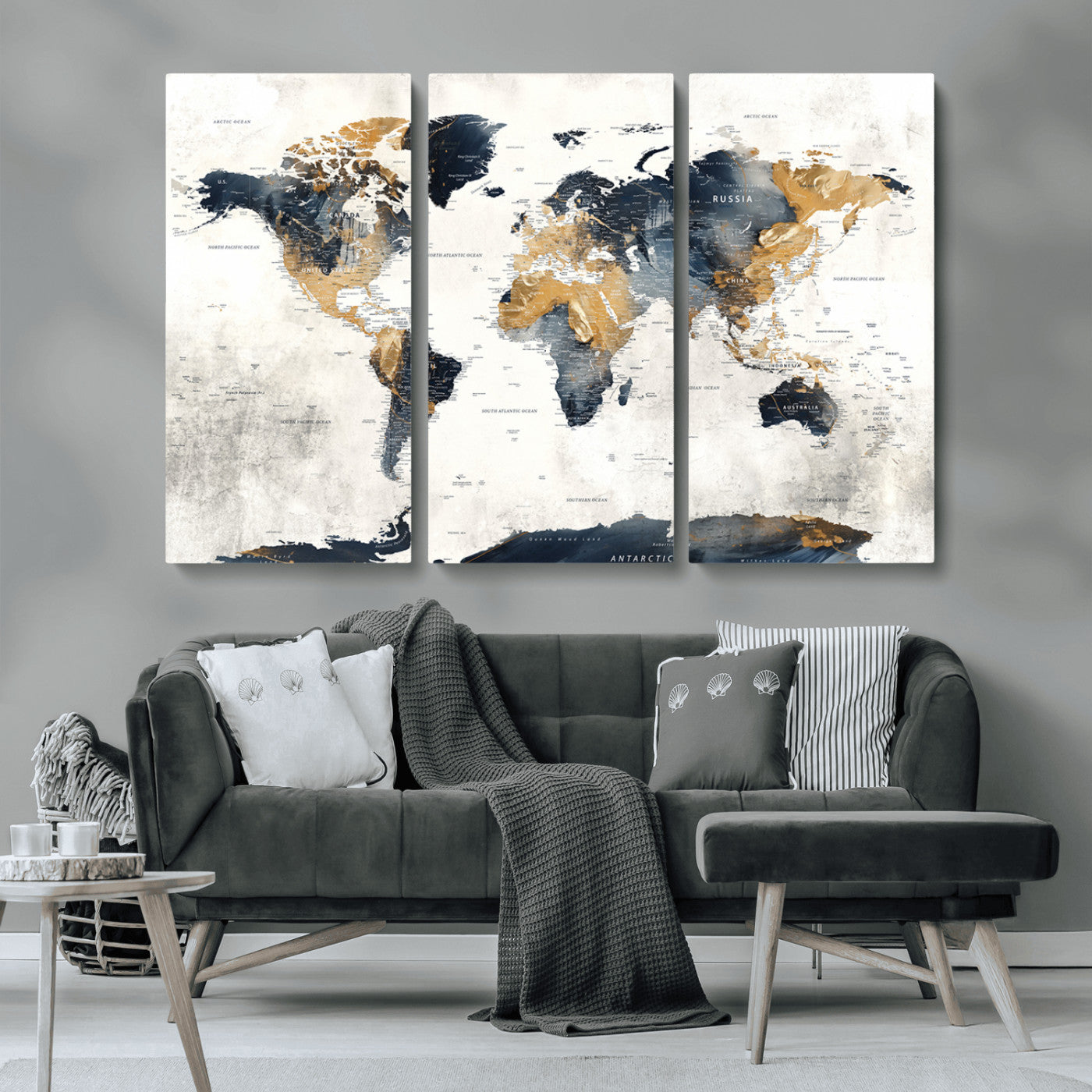 MGV-CV-48X32-3P - Push Pin World Map Canvas Print – Framed Wall Art for Couples to Track Their Travels – Anniversary
