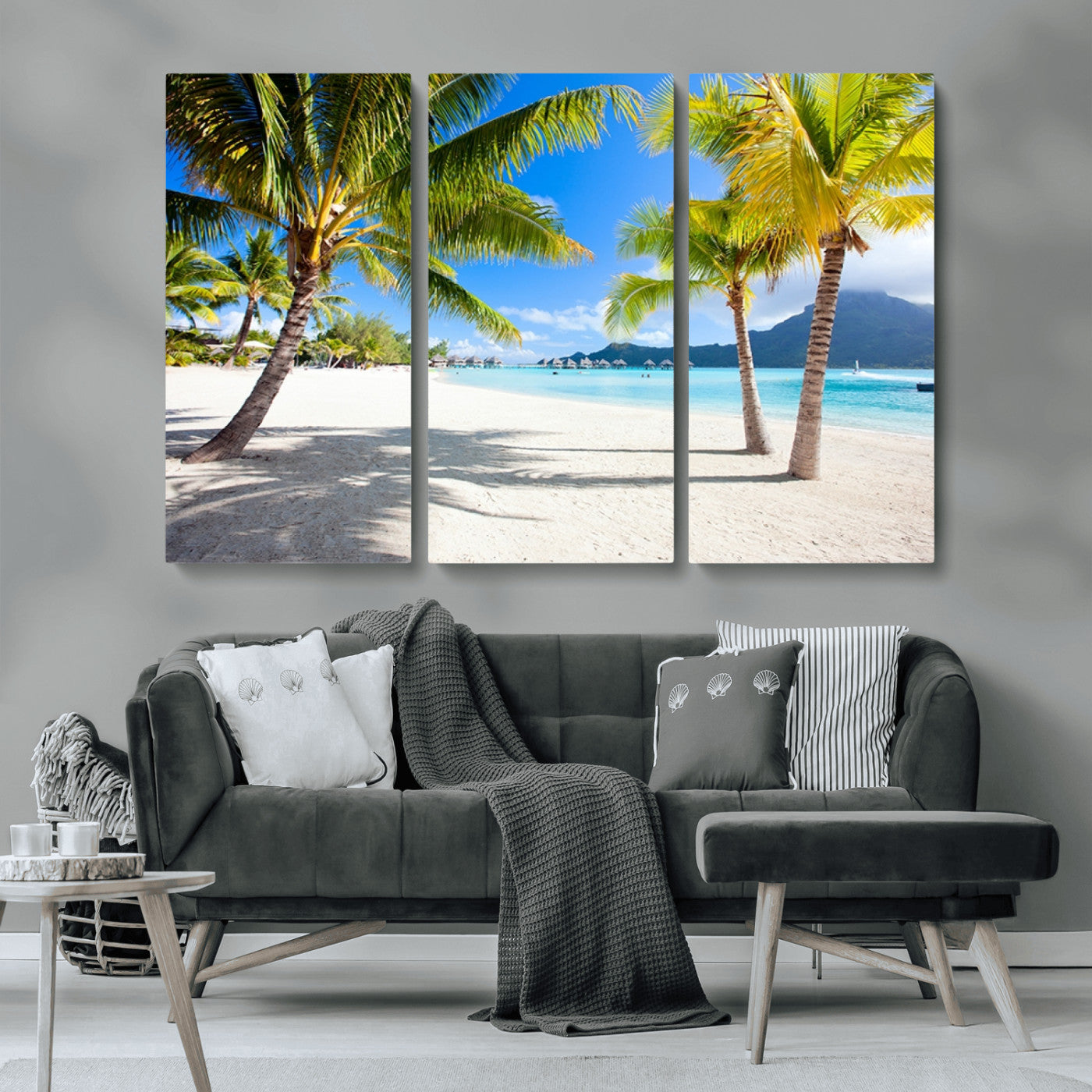 MGV-CV-48X32-3P - Blue Beach and Sea Wall Art Canvas Print