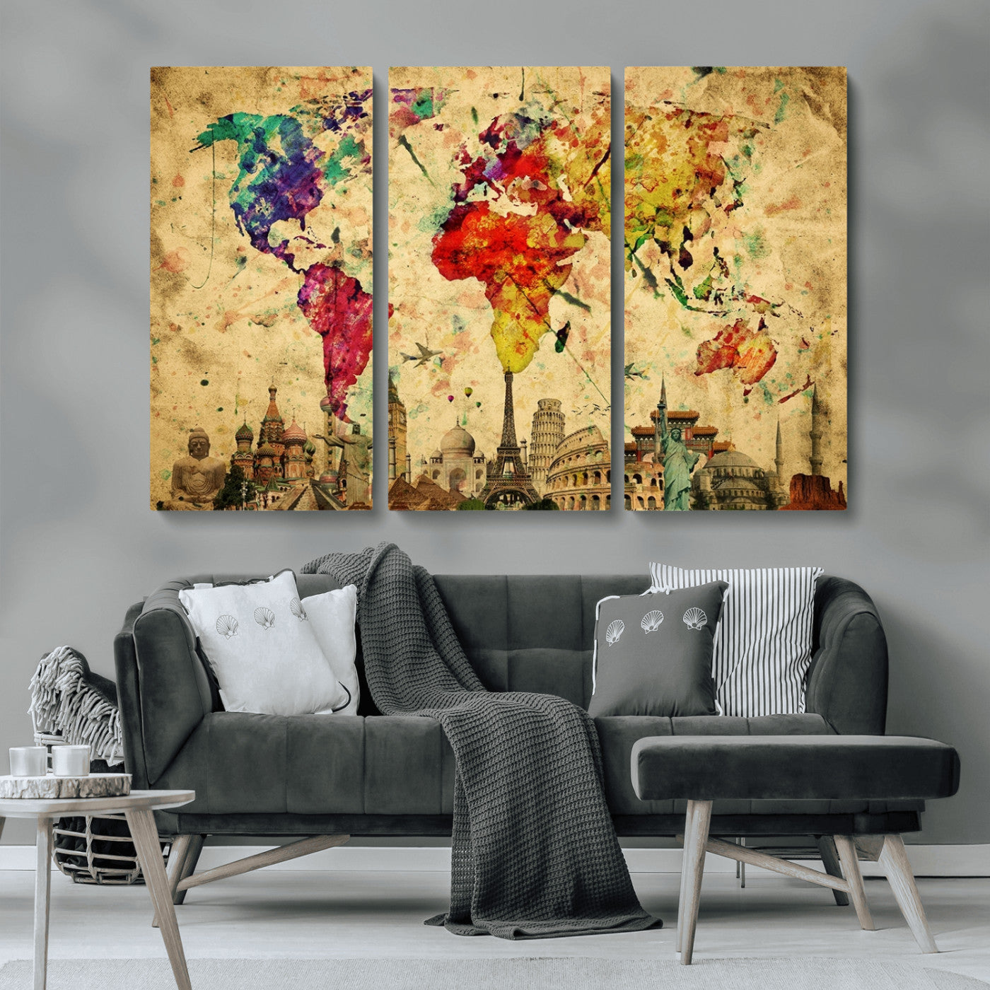 MGV-CV-48X32-3P - Colorful World Map Wall Art World Map Canvas Print
