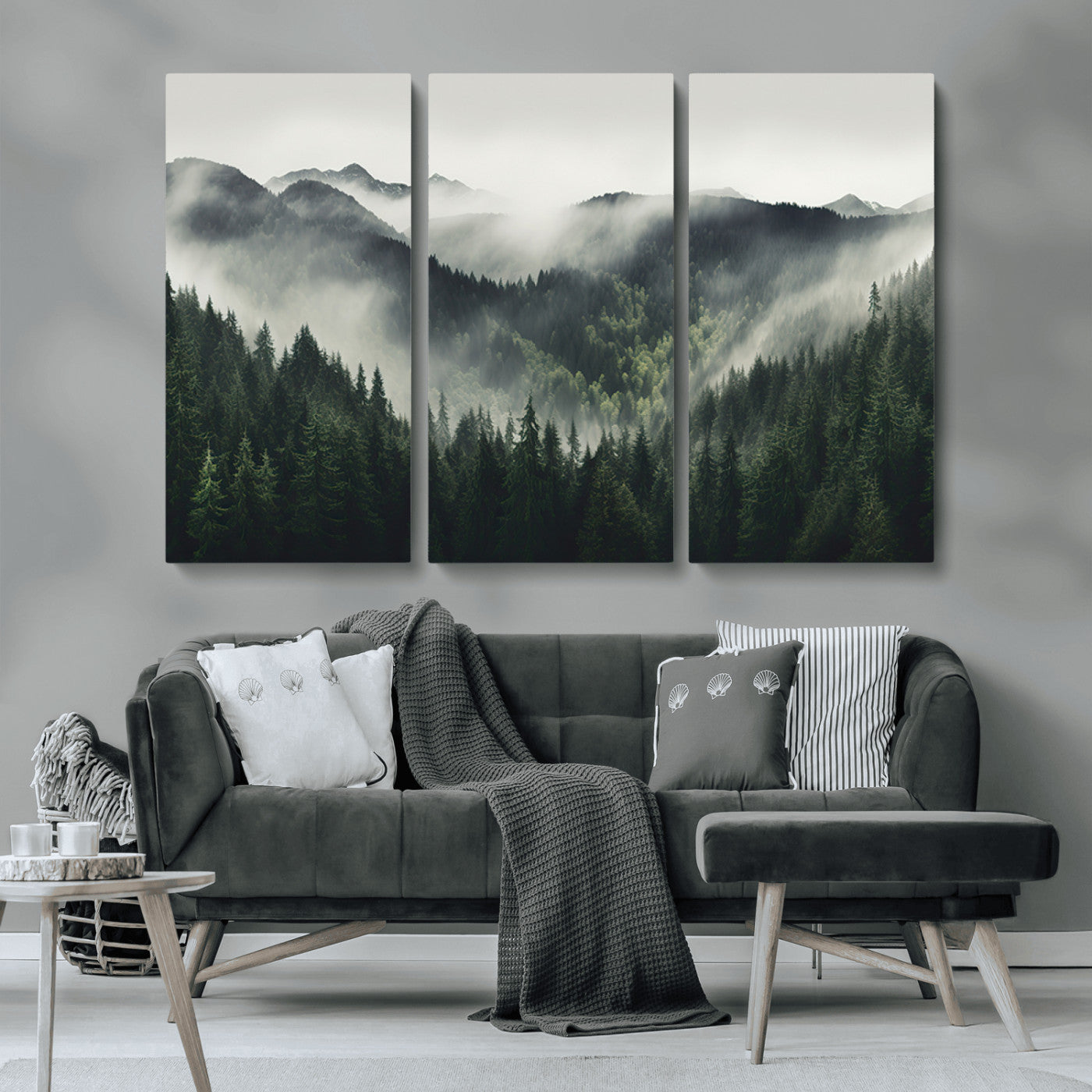 MGV-CV-48X32-3P - Misty Forest Canvas Print Wall Art Premium Canvas Print a Foggy and Serene Atmosphere
