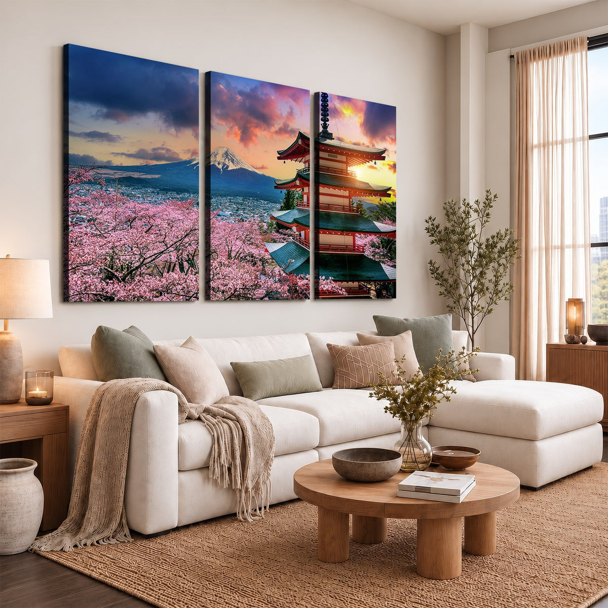 95987-MGV-CV-24X16 - Cherry Blossoms Canvas Print, Chureito Pagoda and Mount Fuji Wall Art