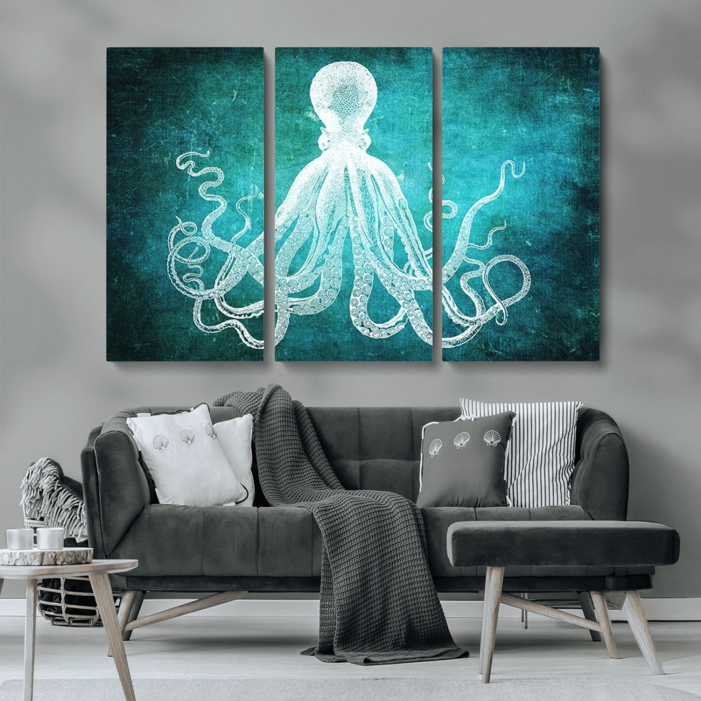 MGV-CV-48X32-3P - Green Octopus Abstract Wall Art Canvas Print