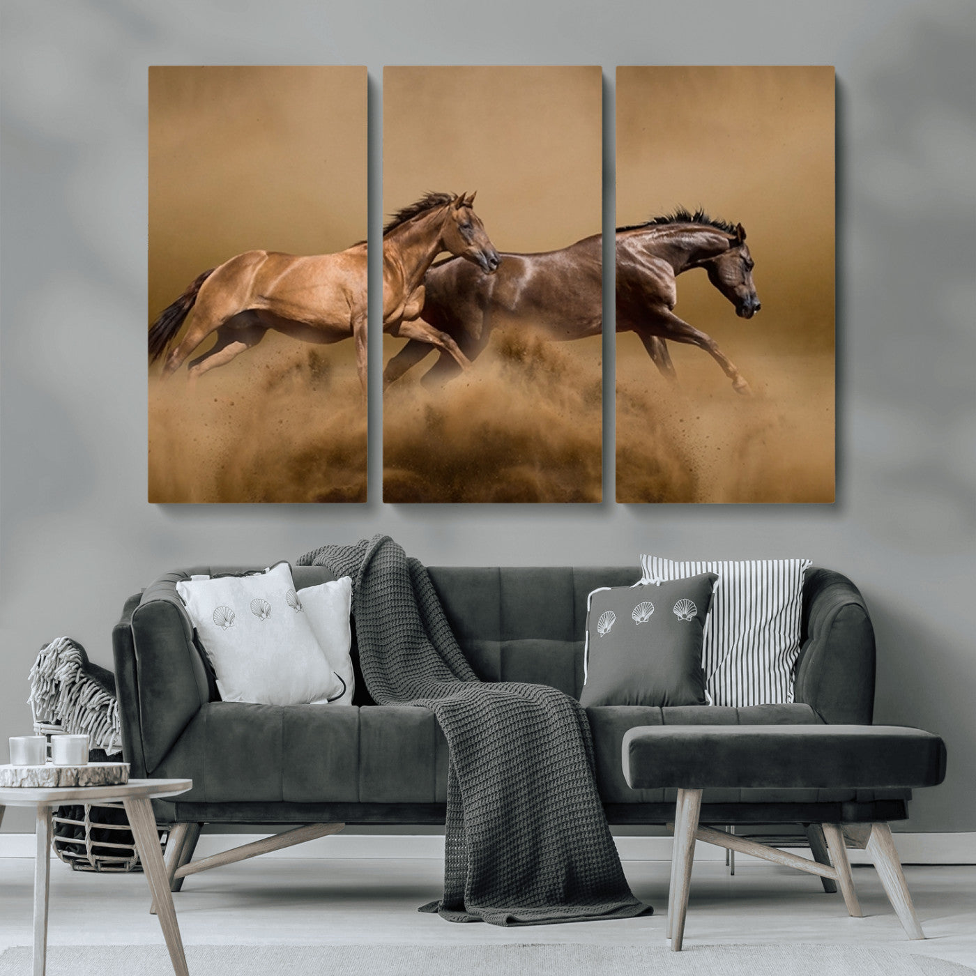 MGV-CV-48X32-3P - Large Wall Art Animal Canvas Print - Two Running Brown Horses
