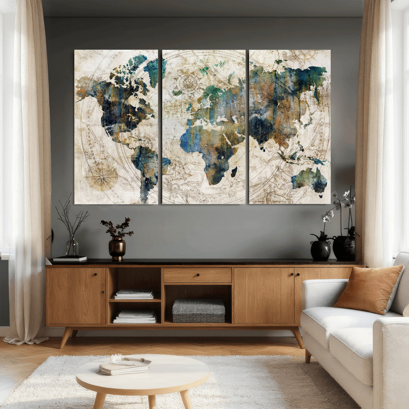 36972-MGV-CV-36X24 - Grunge Abstract World Map Art Print Canvas Print for Office Decor