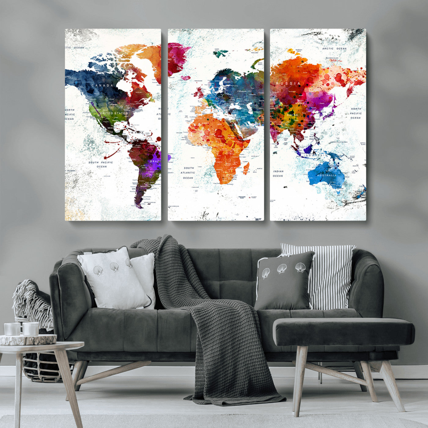 MGV-CV-48X32-3P - Push Pin World Map Canvas Print – Framed Wall Art for Couples to Track Their Travels – Anniversary