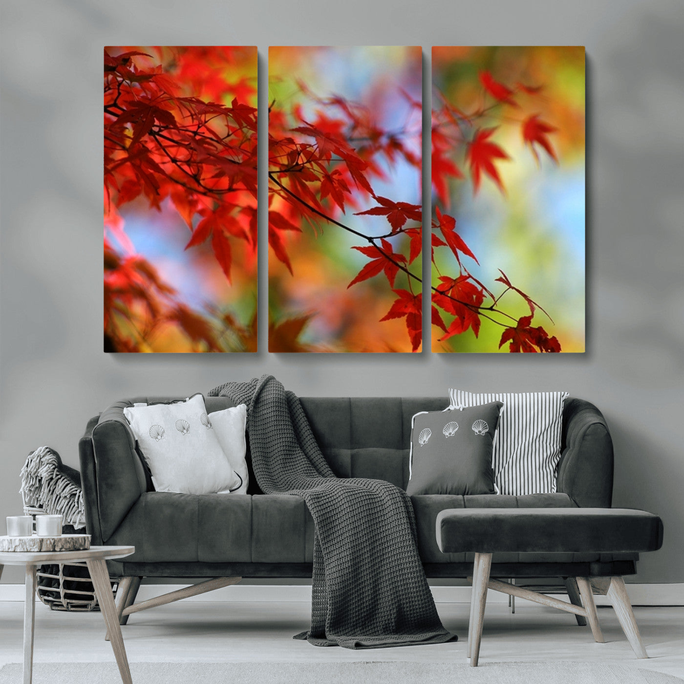 MGV-CV-48X32-3P - Red Leaves Autumn Forest Wall Art Canvas, Red Leaves Autumn Forest Canvas Print