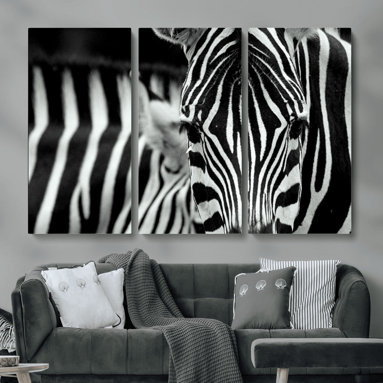 MGV-CV-48X32-3P - Zebra Wall Art – Close Up Black and White Animal Print, Bold Safari Decor for Living Room, Office, or Bedroom