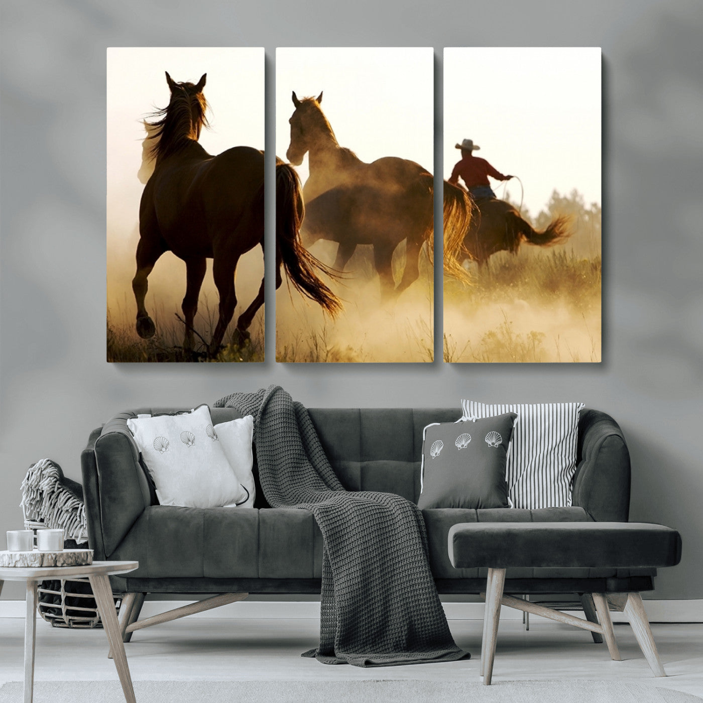 MGV-CV-48X32-3P - Horses and Cowboys Wall Art Canvas Print