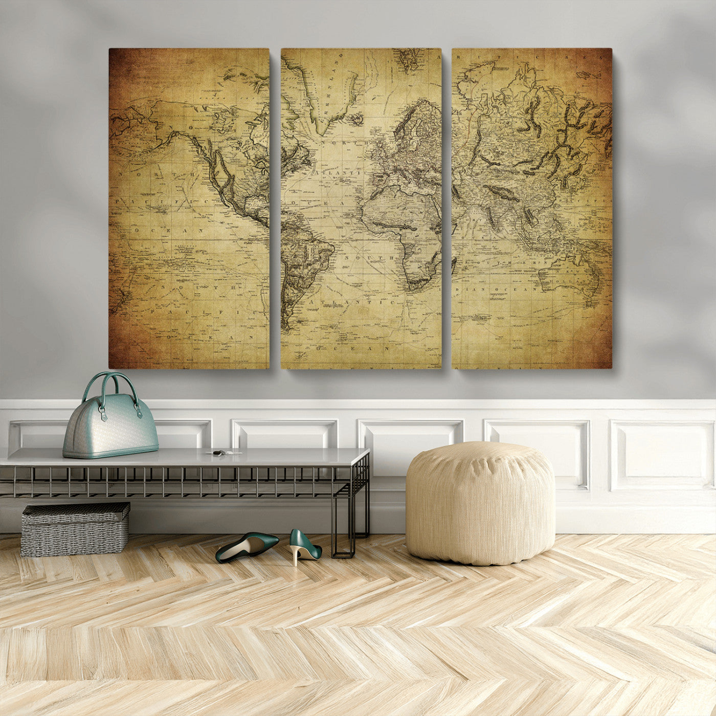 MGV-CV-48X32-3P - Push Pin World Map Canvas Print – Framed Wall Art for Couples to Track Their Travels – Anniversary