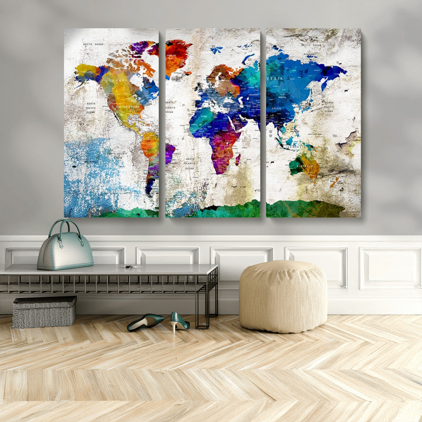 MGV-CV-48X32-3P - Push Pin World Map Canvas Print – Framed Wall Art for Couples to Track Their Travels – Anniversary