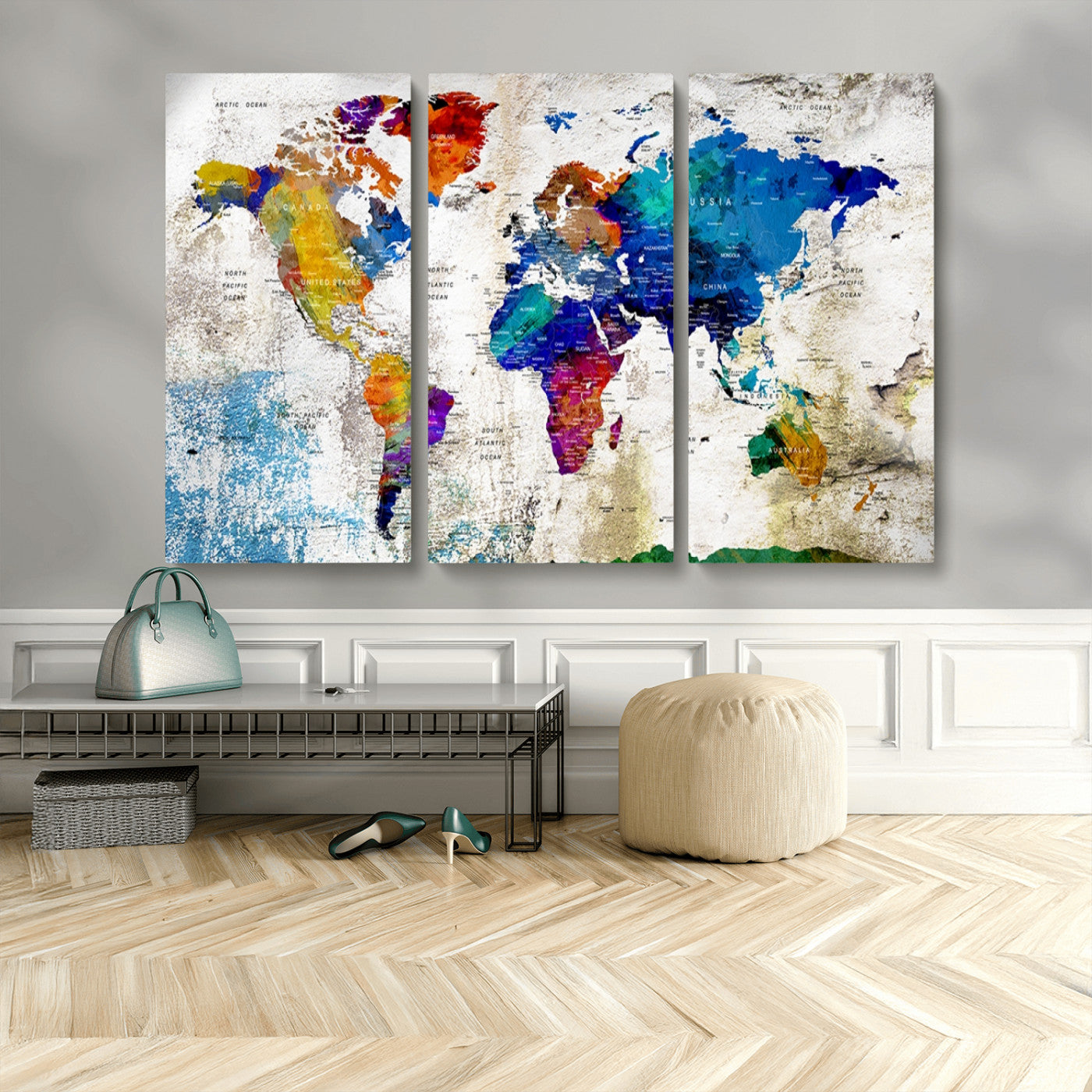 MGV-CV-48X32-3P - Push Pin World Map Canvas Print – Framed Wall Art for Couples to Track Their Travels – Anniversary