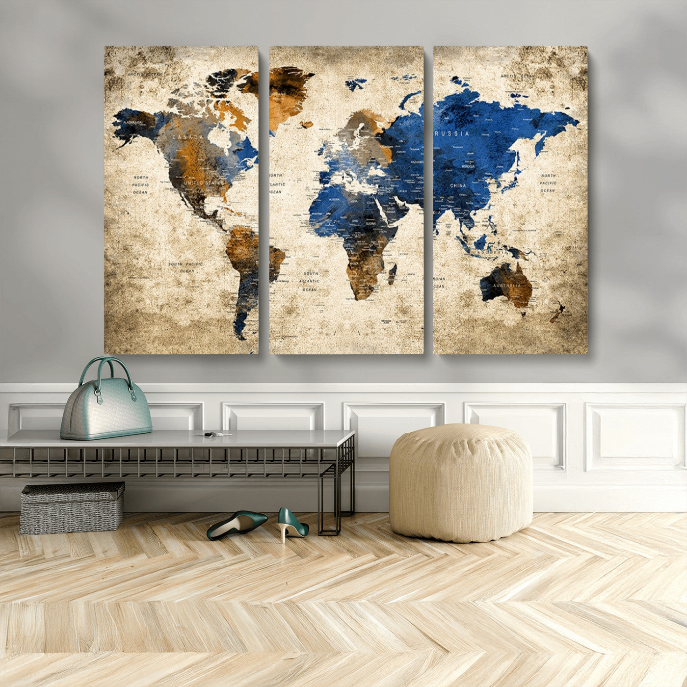 MGV-CV-48X32-3P - Push Pin World Map Canvas Print – Framed Wall Art for Couples to Track Their Travels – Anniversary