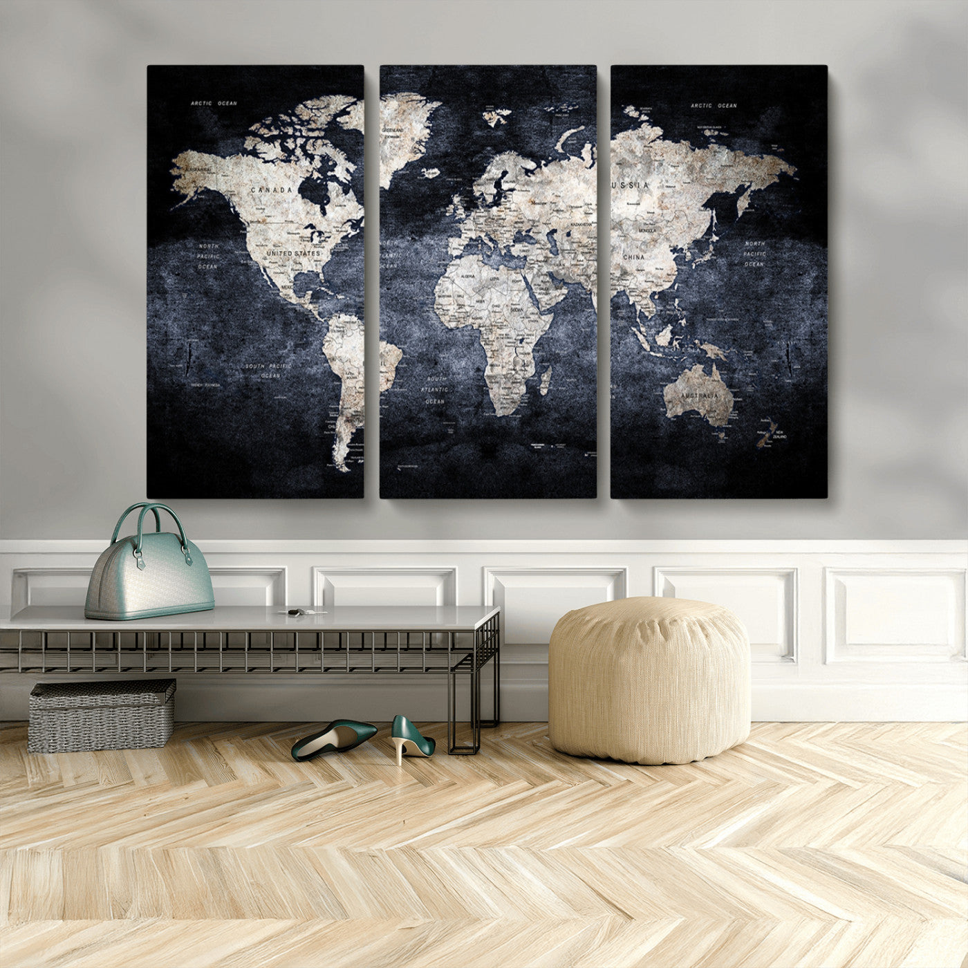 MGV-CV-48X32-3P - World Map Wall Art Canvas Print for Home and Office Decor