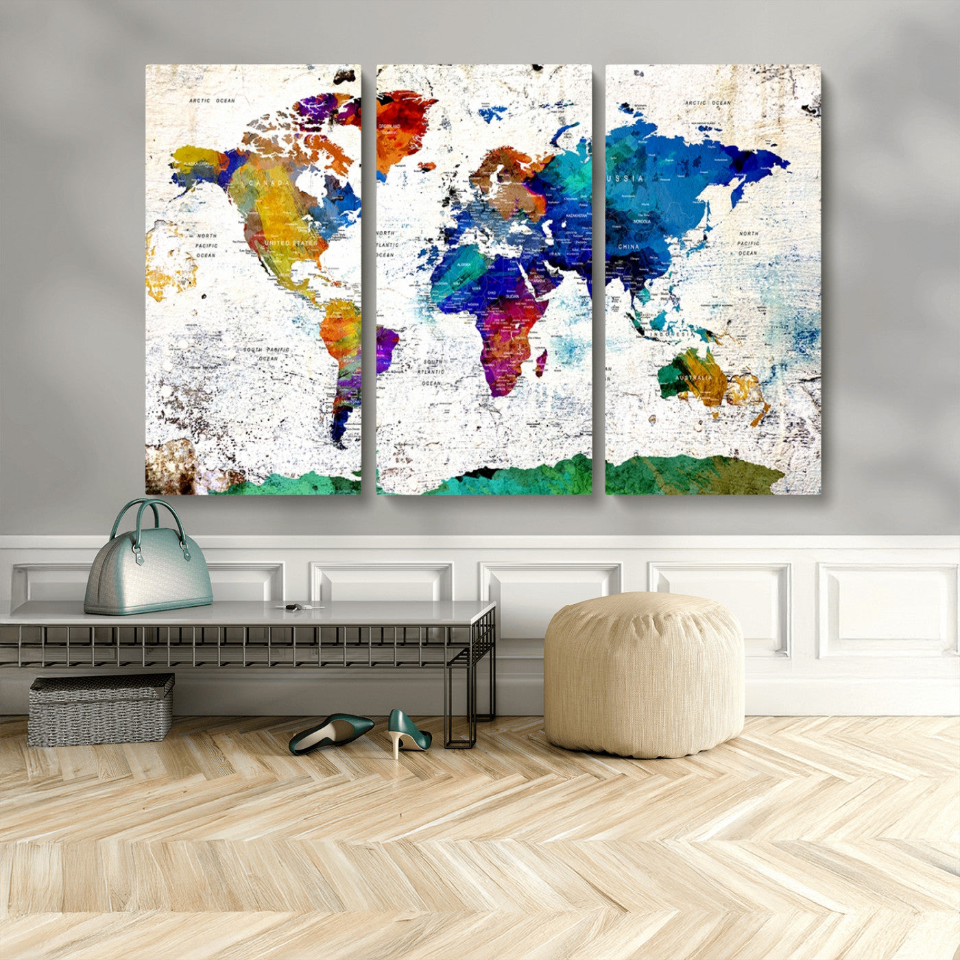 MGV-CV-48X32-3P - Push Pin World Map Canvas Print – Framed Wall Art for Couples to Track Their Travels – Anniversary