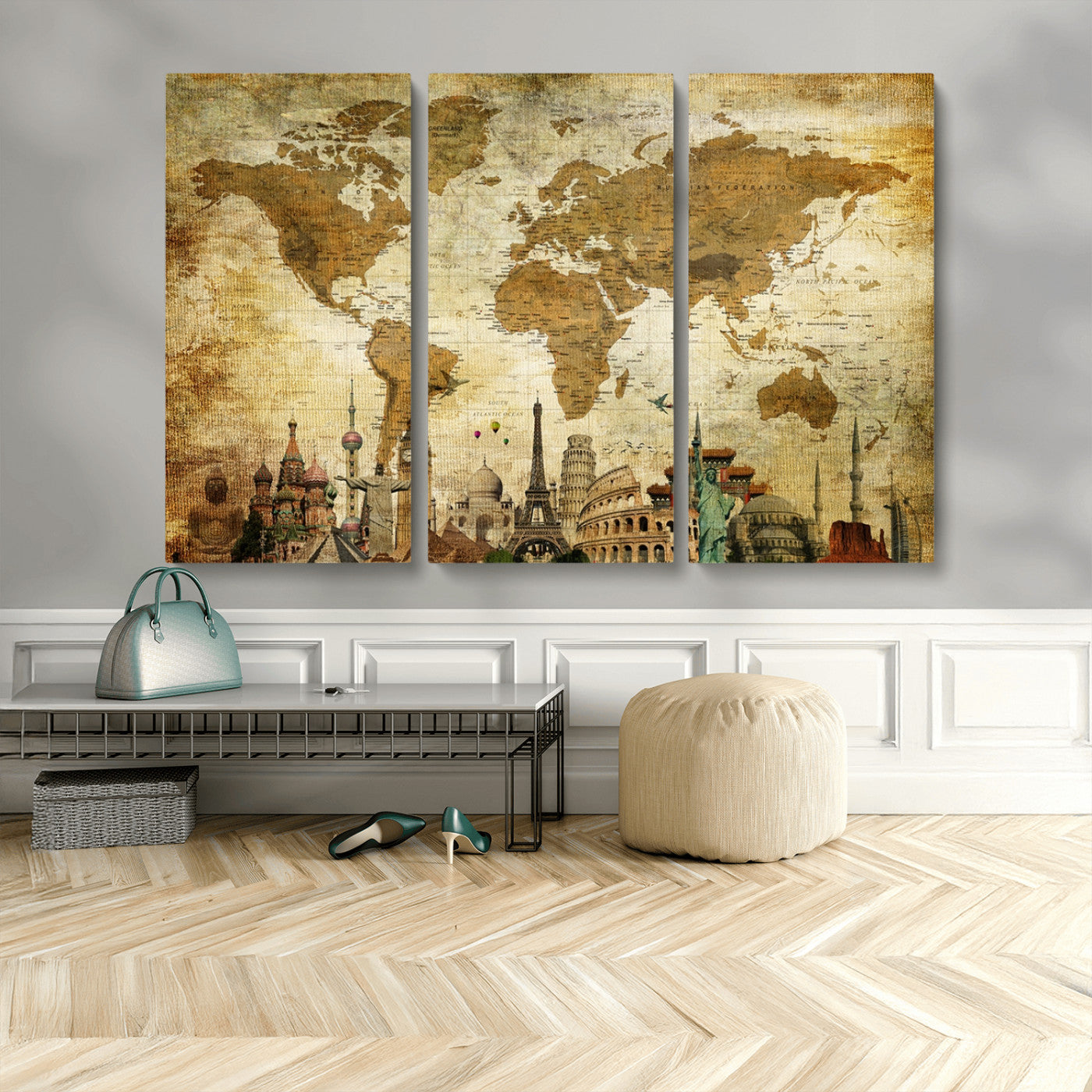 MGV-CV-48X32-3P - Push Pin World Map Canvas Print – Framed Wall Art for Couples to Track Their Travels – Anniversary