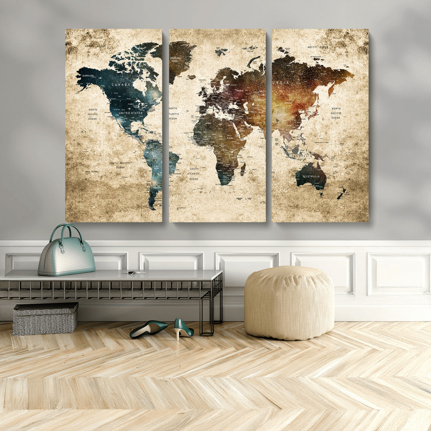 MGV-CV-48X32-3P - Push Pin World Map Canvas Print – Framed Wall Art for Couples to Track Their Travels – Anniversary