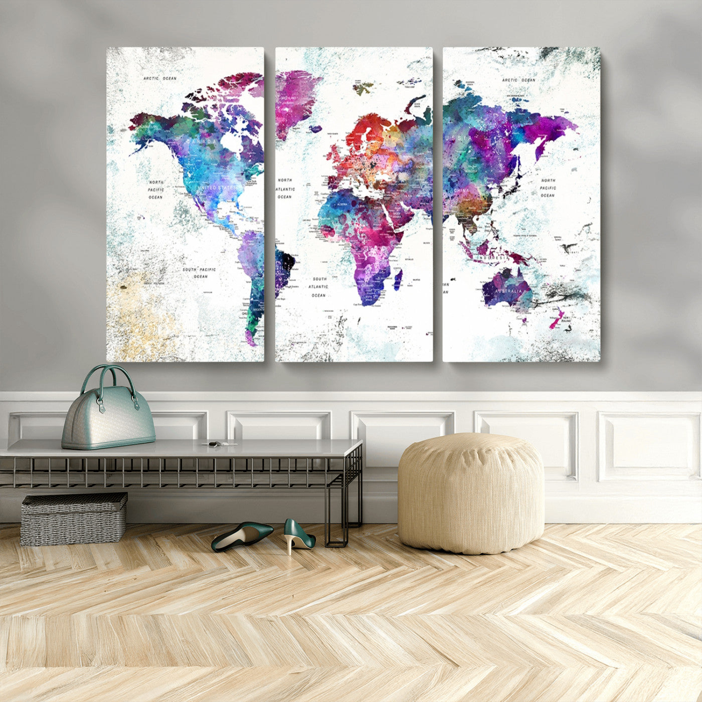 MGV-CV-48X32-3P - Push Pin World Map Canvas Print – Framed Wall Art for Couples to Track Their Travels – Anniversary