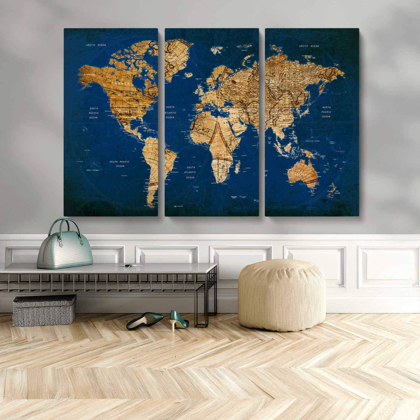 MGV-CV-48X32-3P - Push Pin World Map Canvas Print – Framed Wall Art for Couples to Track Their Travels – Anniversary