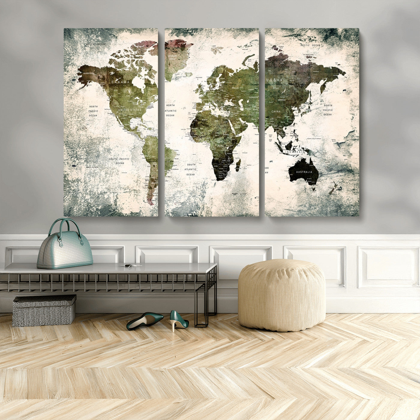 MGV-CV-48X32-3P - Push Pin World Map Canvas Print – Framed Wall Art for Couples to Track Their Travels – Anniversary