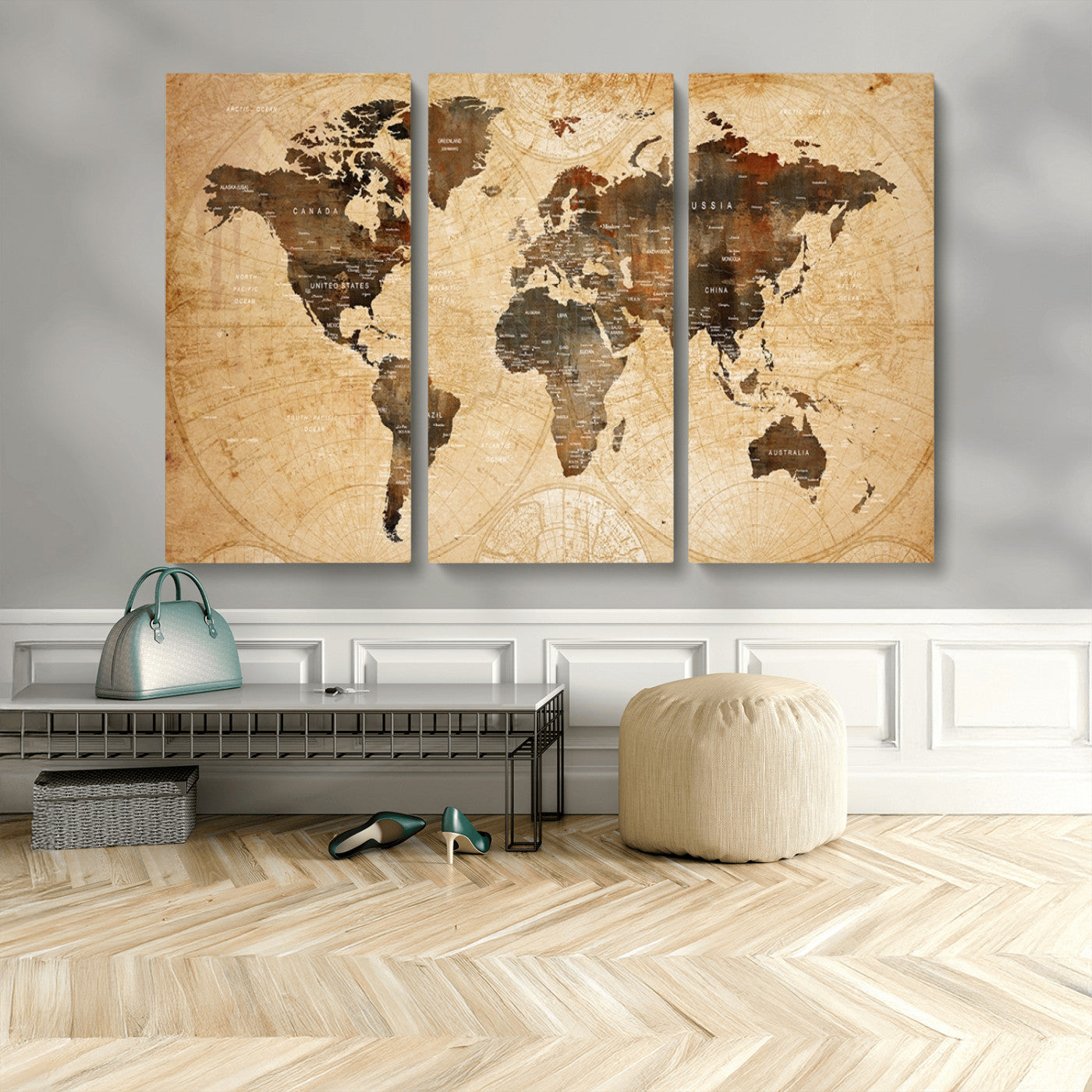MGV-CV-48X32-3P - Push Pin World Map Canvas Print – Framed Wall Art for Couples to Track Their Travels – Anniversary