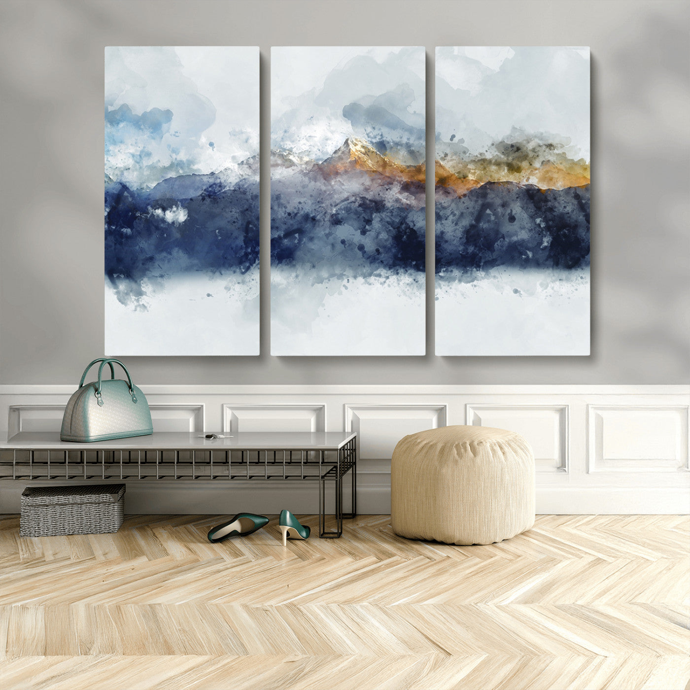 89149-MGV-CV-48X32-3P-Abstract Mountain Range Art Canvas Print | 3 Panel Watercolor Landscape for Living Room, Office, or Bedroom | Large Ready-to-Hang Artwork