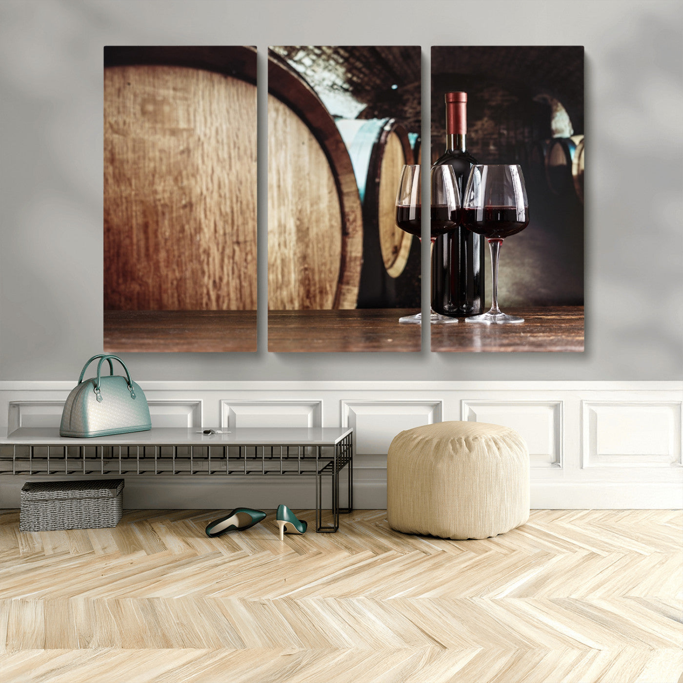 MGV-CV-48X32-3P - Wine and Barrel Wall Art Canvas Print