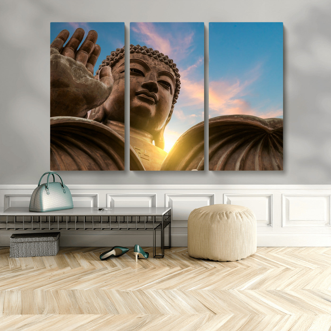MGV-CV-48X32-3P - Buddha Statue and Daylight Wall Art, Buddha Statue Wall Art Canvas Print