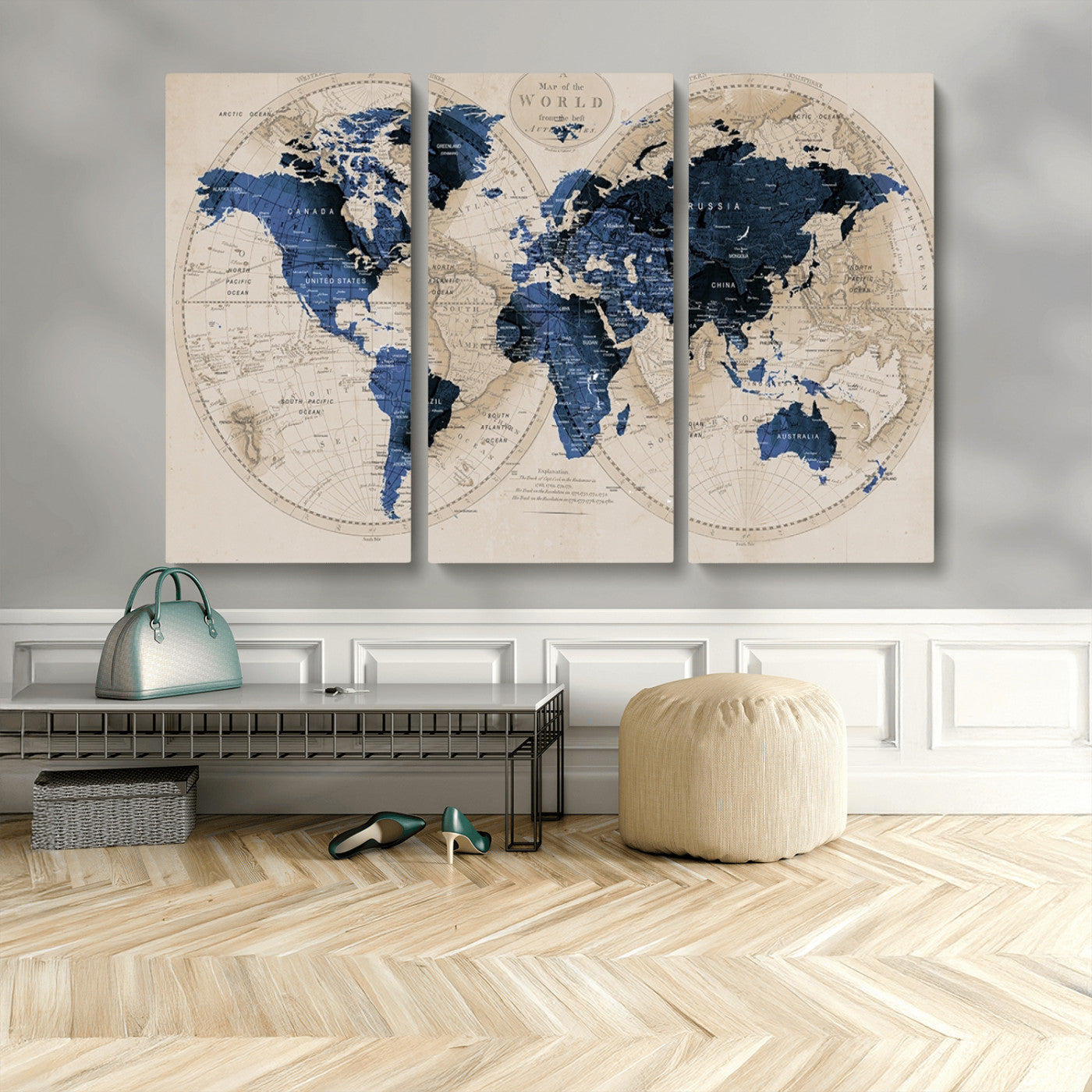 MGV-CV-48X32-3P - World Map Wall Art Canvas Print for Home and Office Decor