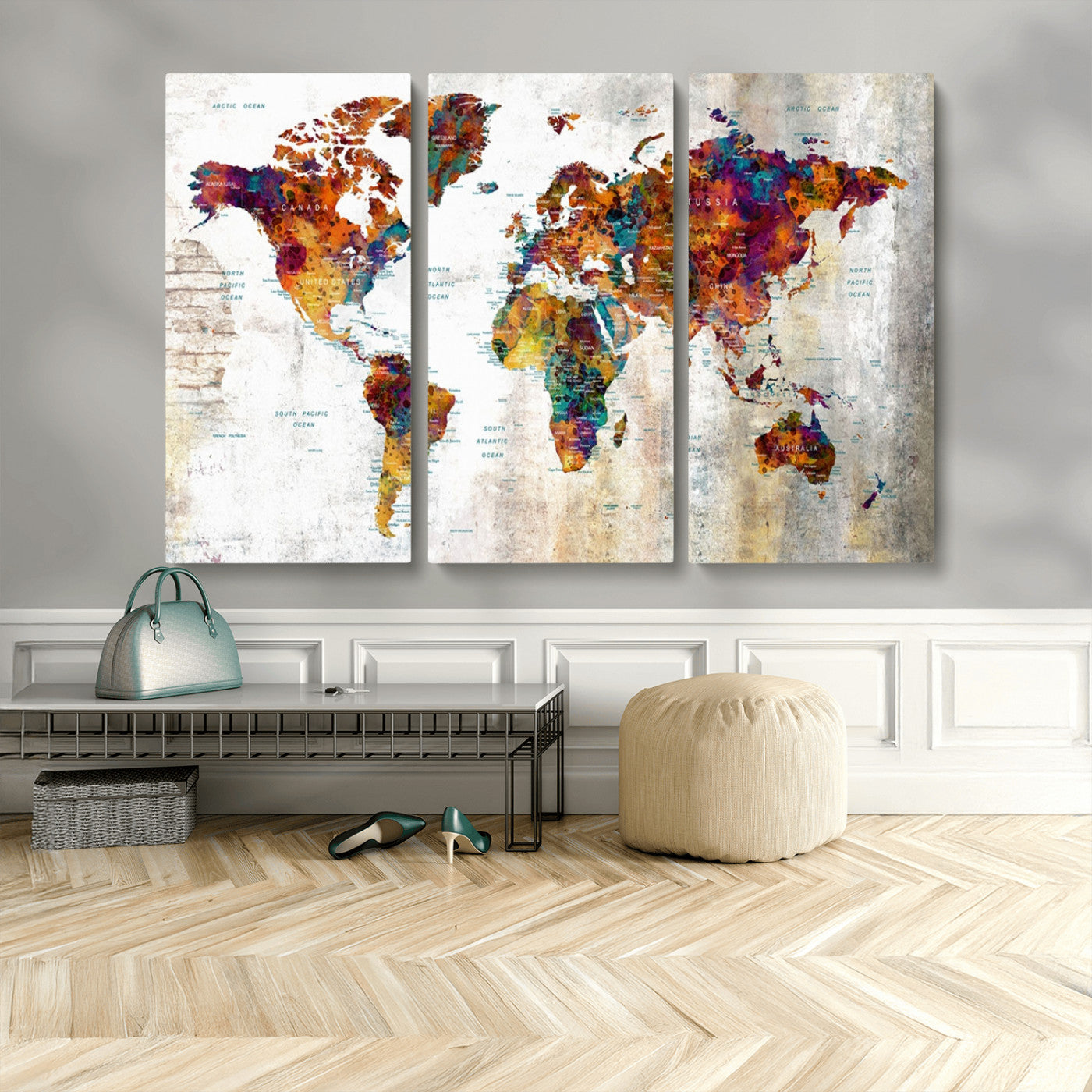 MGV-CV-48X32-3P - Push Pin World Map Canvas Print – Framed Wall Art for Couples to Track Their Travels – Anniversary