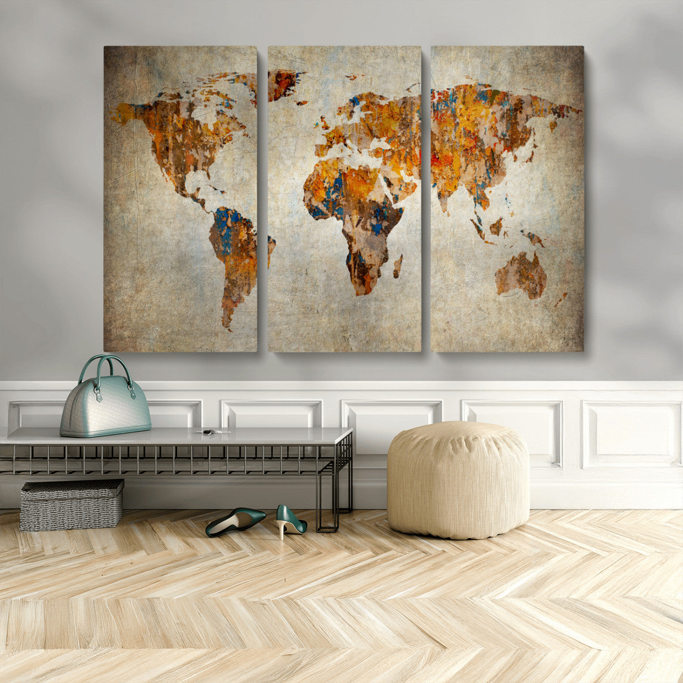 MGV-CV-48X32-3P - Push Pin World Map Canvas Print – Framed Wall Art for Couples to Track Their Travels – Anniversary