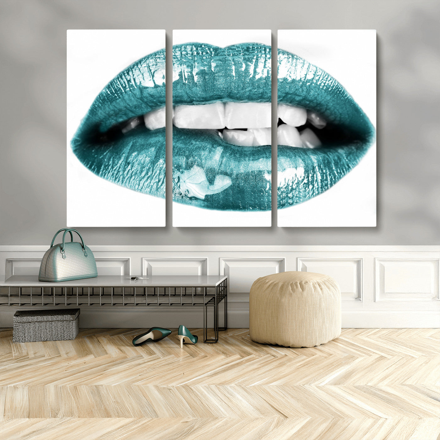 MGV-CV-48X32-3P - Blue Lips Wall Art Canvas Print