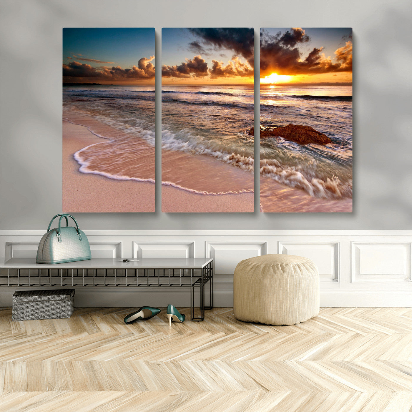 MGV-CV-48X32-3P - Sunset on Ocean Wall Art Canvas Print