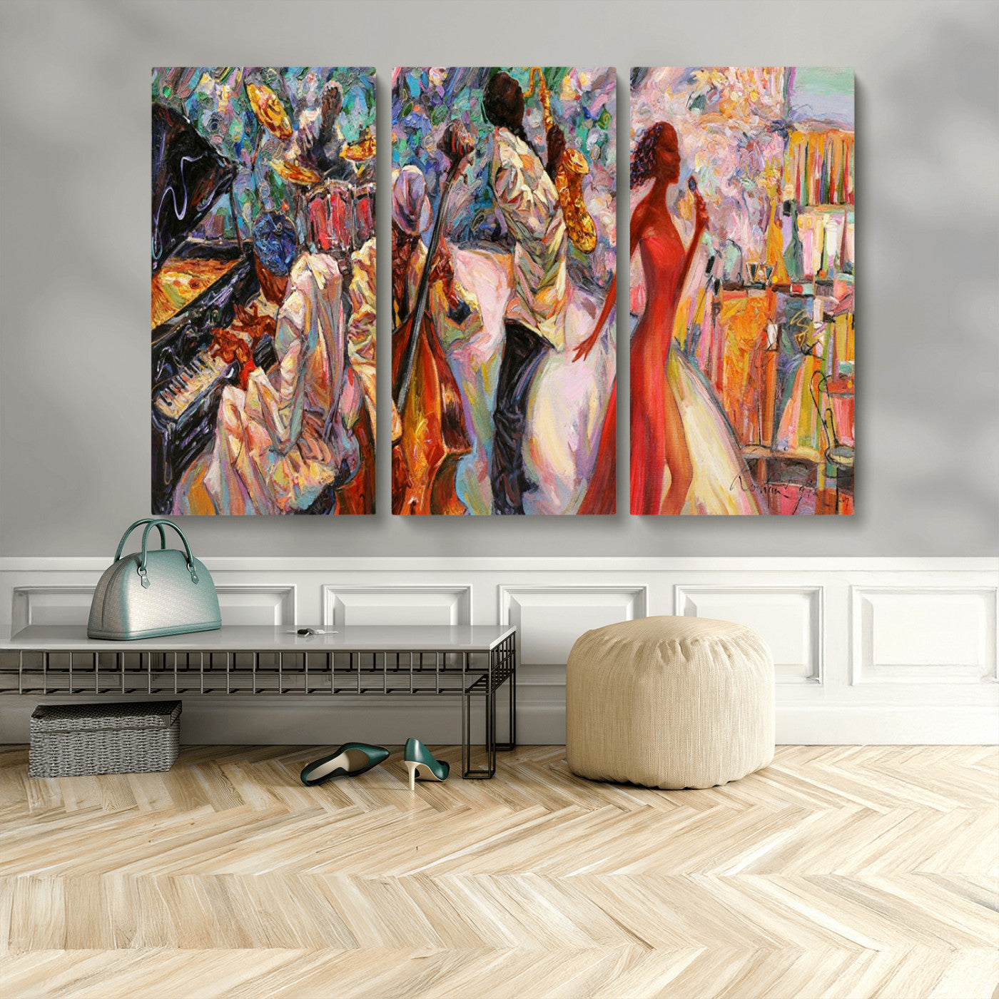 MGV-CV-48X32-3P - Abstract Afro American Jazz Canvas Wall Art | Music-Inspired Painting for Dining Room, Living Room,