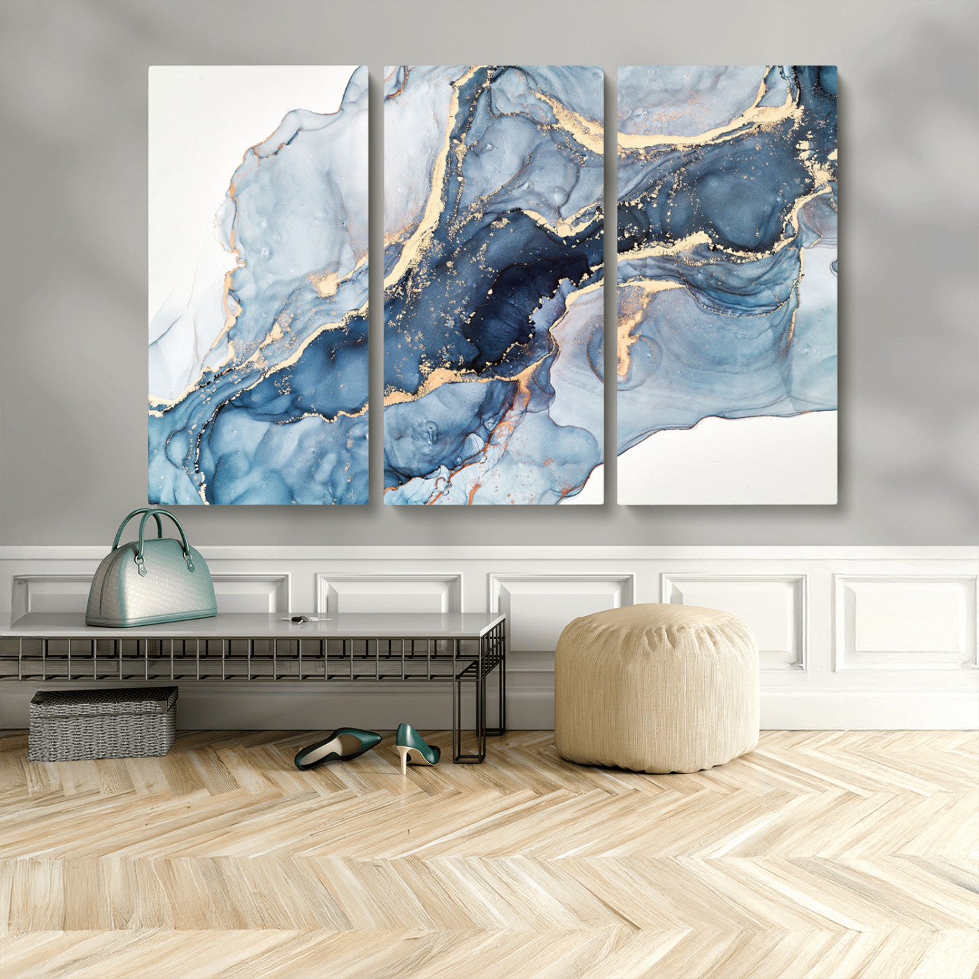 33782-MGV-CV-48X32-3P-Abstract Art Print - Blue Abstract Canvas Wall Art Print Abstract Art Fluid Effect Marble Wall Art