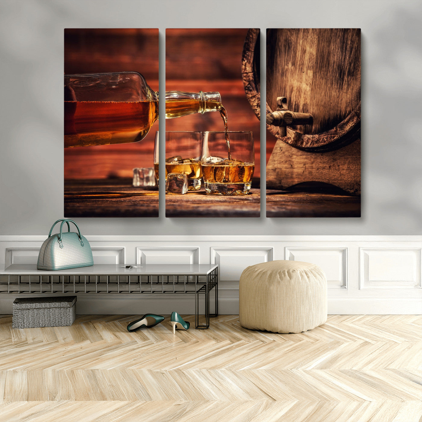 MGV-CV-48X32-3P - Whiskey and Cigar Canvas Wall Art | 3 Panel Bar Room Decor for Home Lounge, Office, or Man Cave |