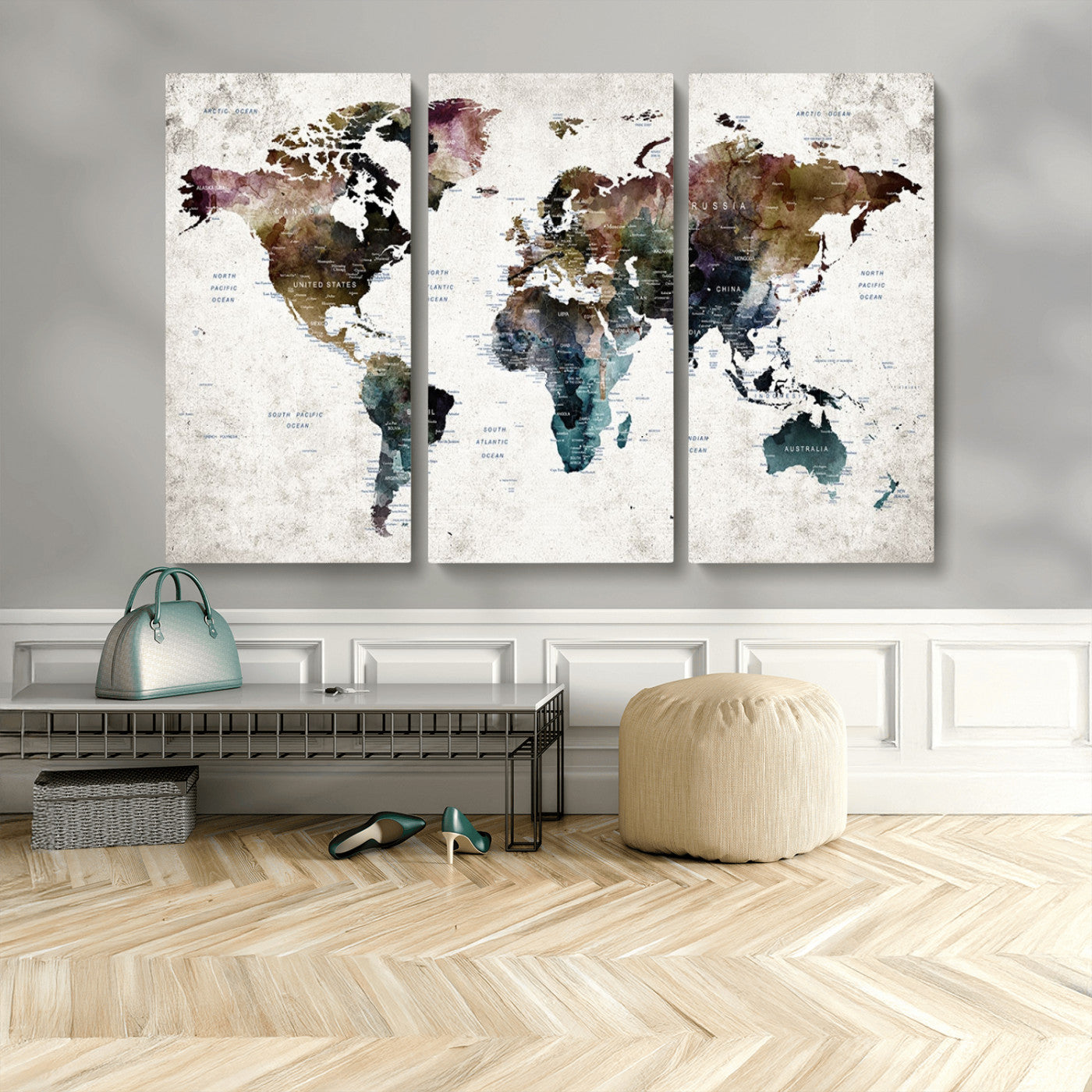 MGV-CV-48X32-3P - Push Pin World Map Canvas Print – Framed Wall Art for Couples to Track Their Travels – Anniversary
