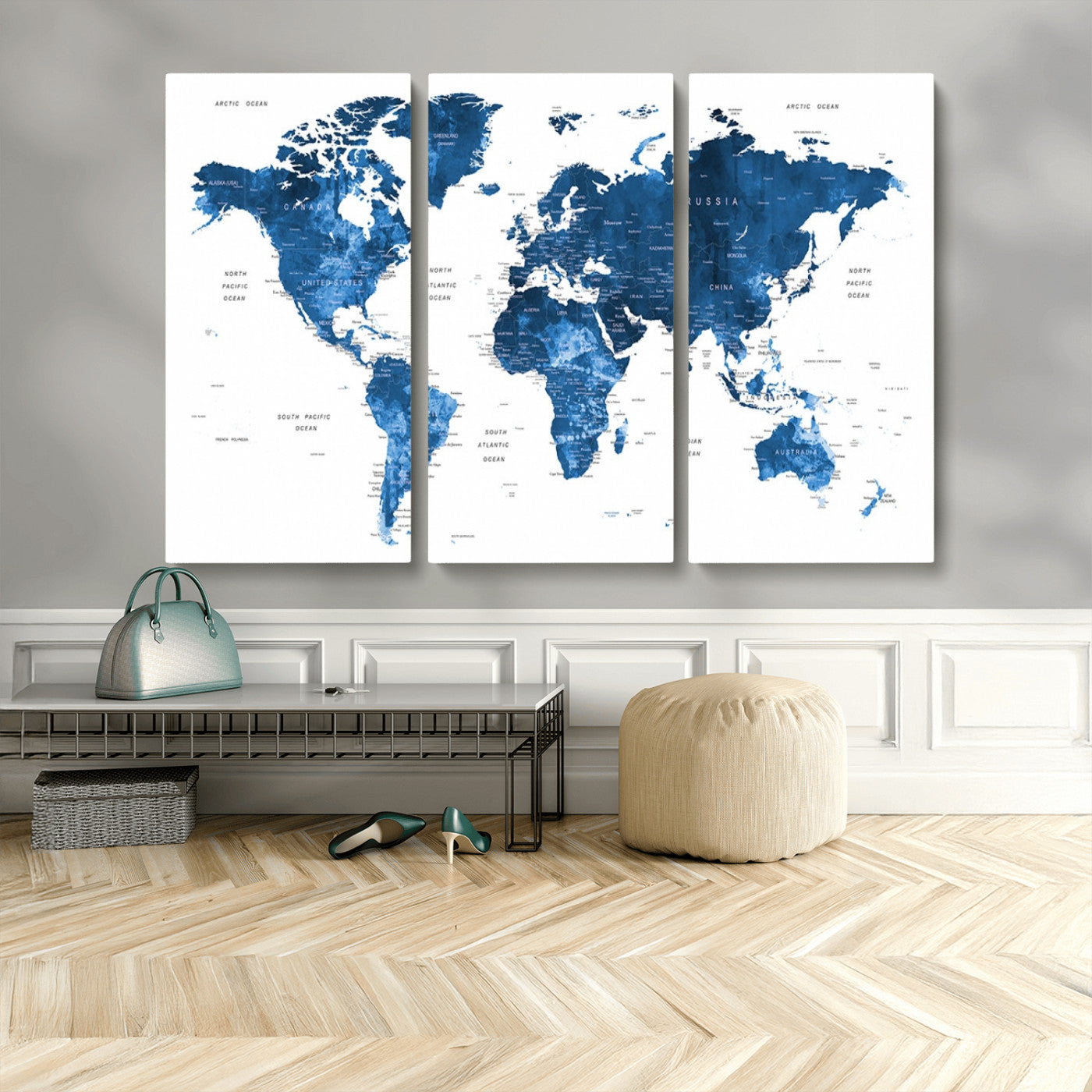 MGV-CV-48X32-3P - Push Pin World Map Canvas Print – Framed Wall Art for Couples to Track Their Travels – Anniversary
