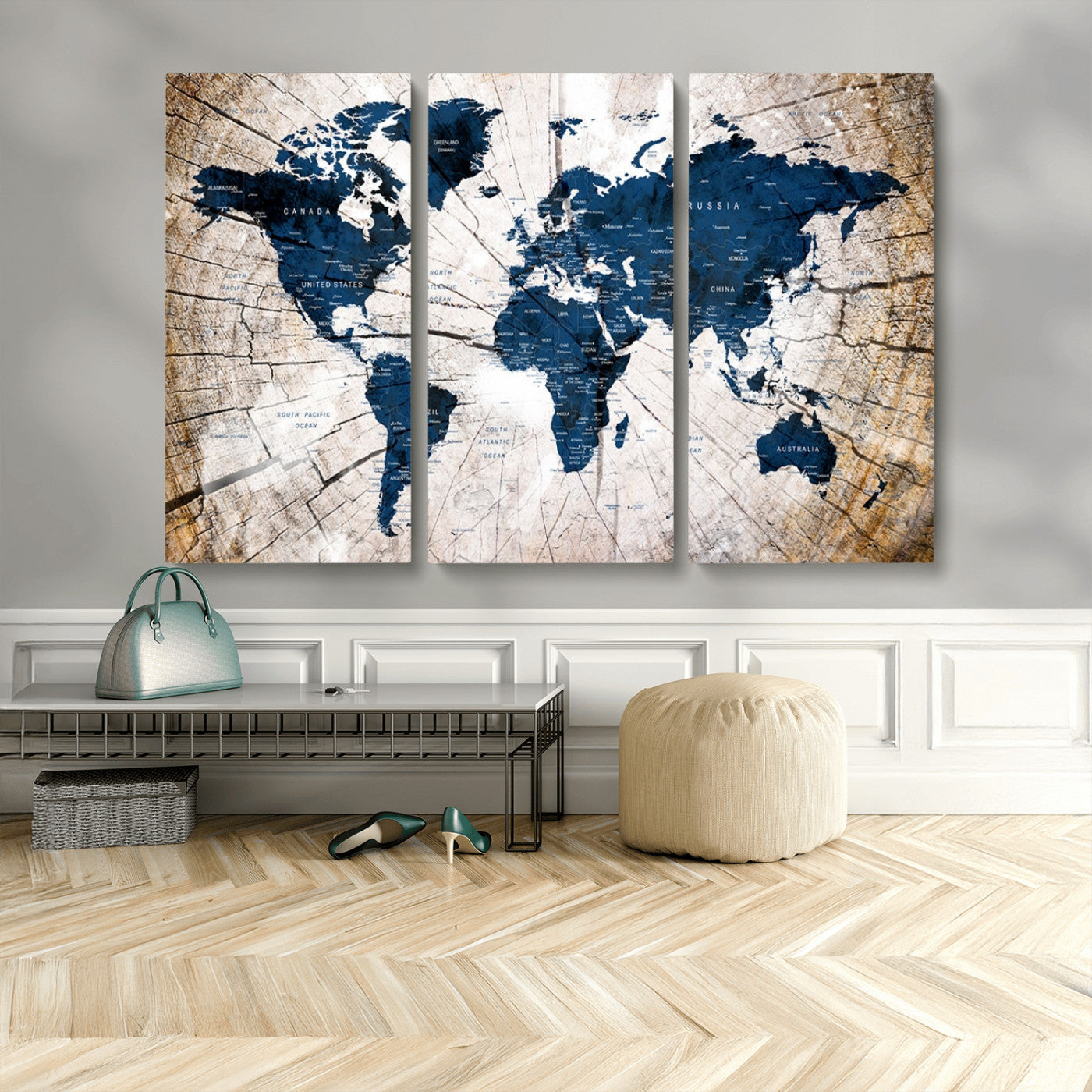 MGV-CV-48X32-3P - Push Pin World Map Canvas Print – Framed Wall Art for Couples to Track Their Travels – Anniversary