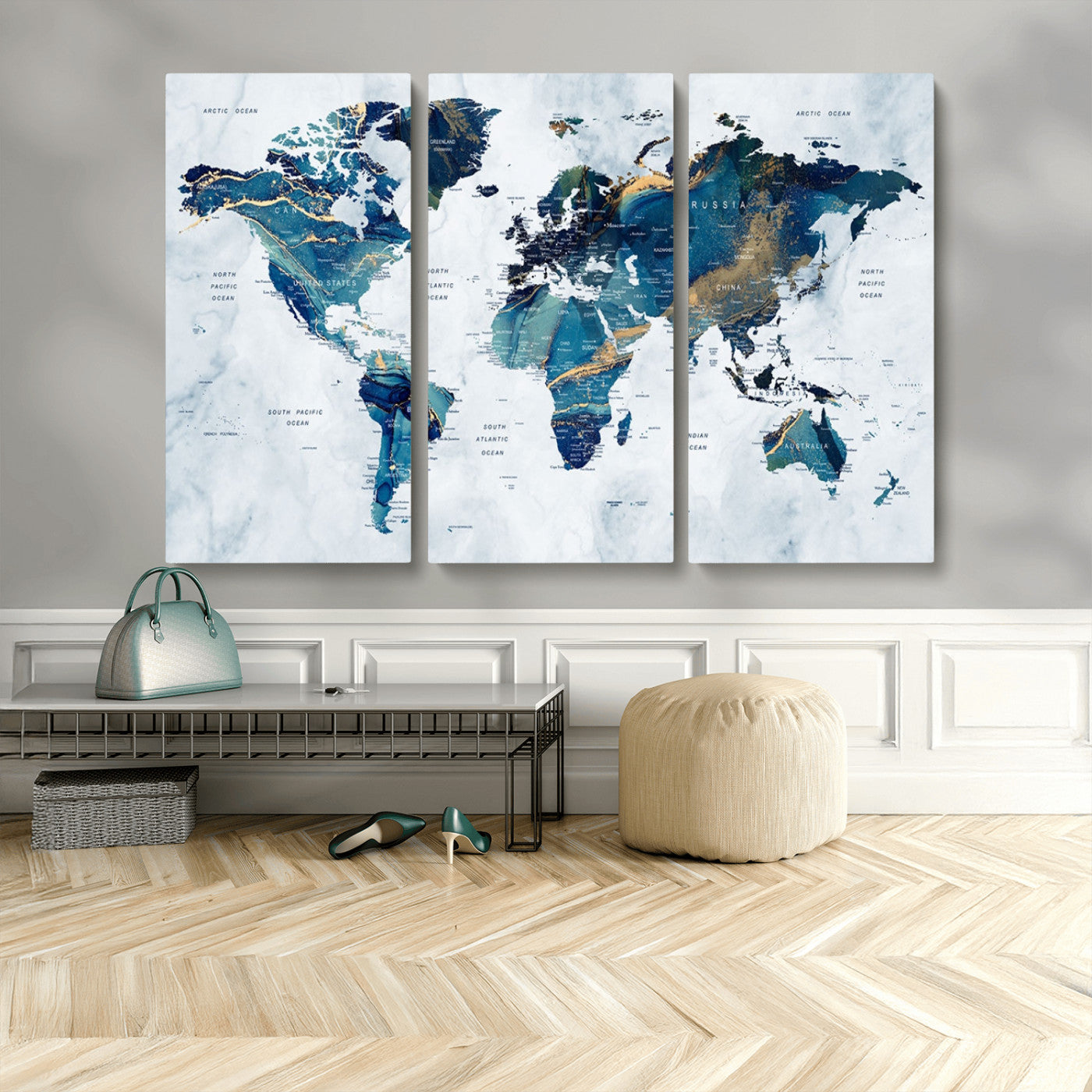 MGV-CV-48X32-3P - Push Pin World Map Canvas Print – Framed Wall Art for Couples to Track Their Travels – Anniversary