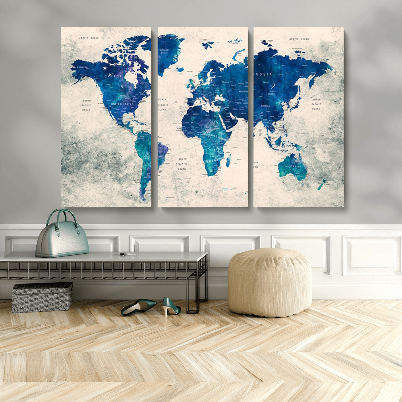 MGV-CV-48X32-3P - Push Pin World Map Canvas Print – Framed Wall Art for Couples to Track Their Travels – Anniversary
