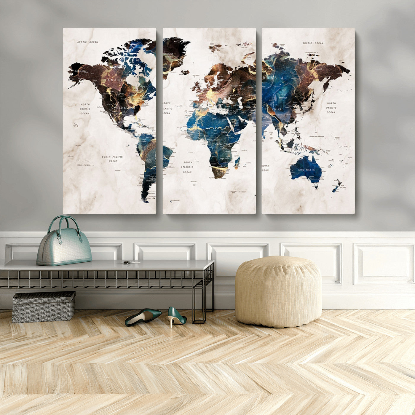 MGV-CV-48X32-3P - Push Pin World Map Canvas Print – Framed Wall Art for Couples to Track Their Travels – Anniversary