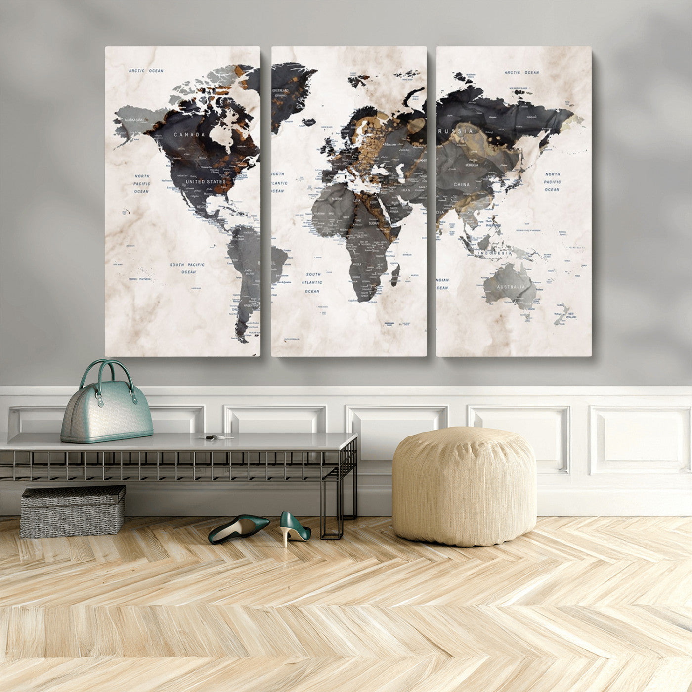 MGV-CV-48X32-3P - Push Pin World Map Canvas Print – Framed Wall Art for Couples to Track Their Travels – Anniversary