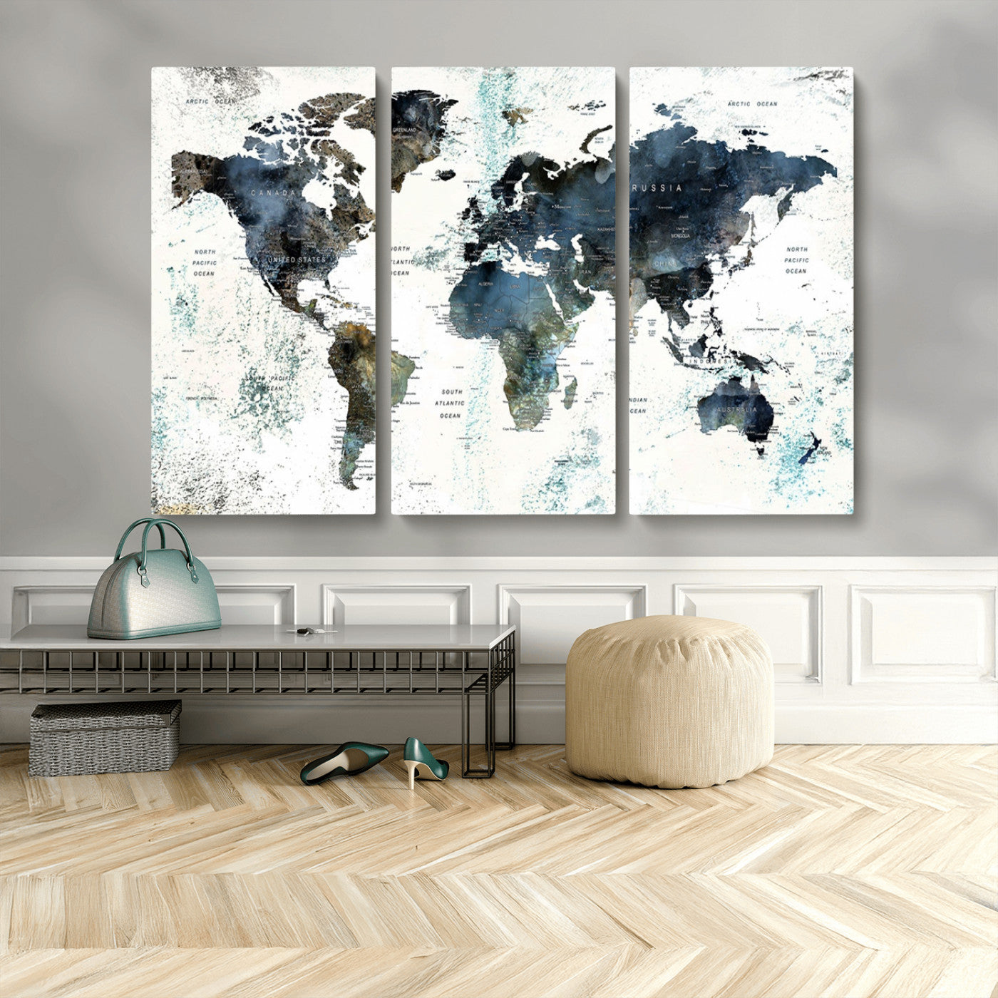 MGV-CV-48X32-3P - Push Pin World Map Canvas Print – Framed Wall Art for Couples to Track Their Travels – Anniversary