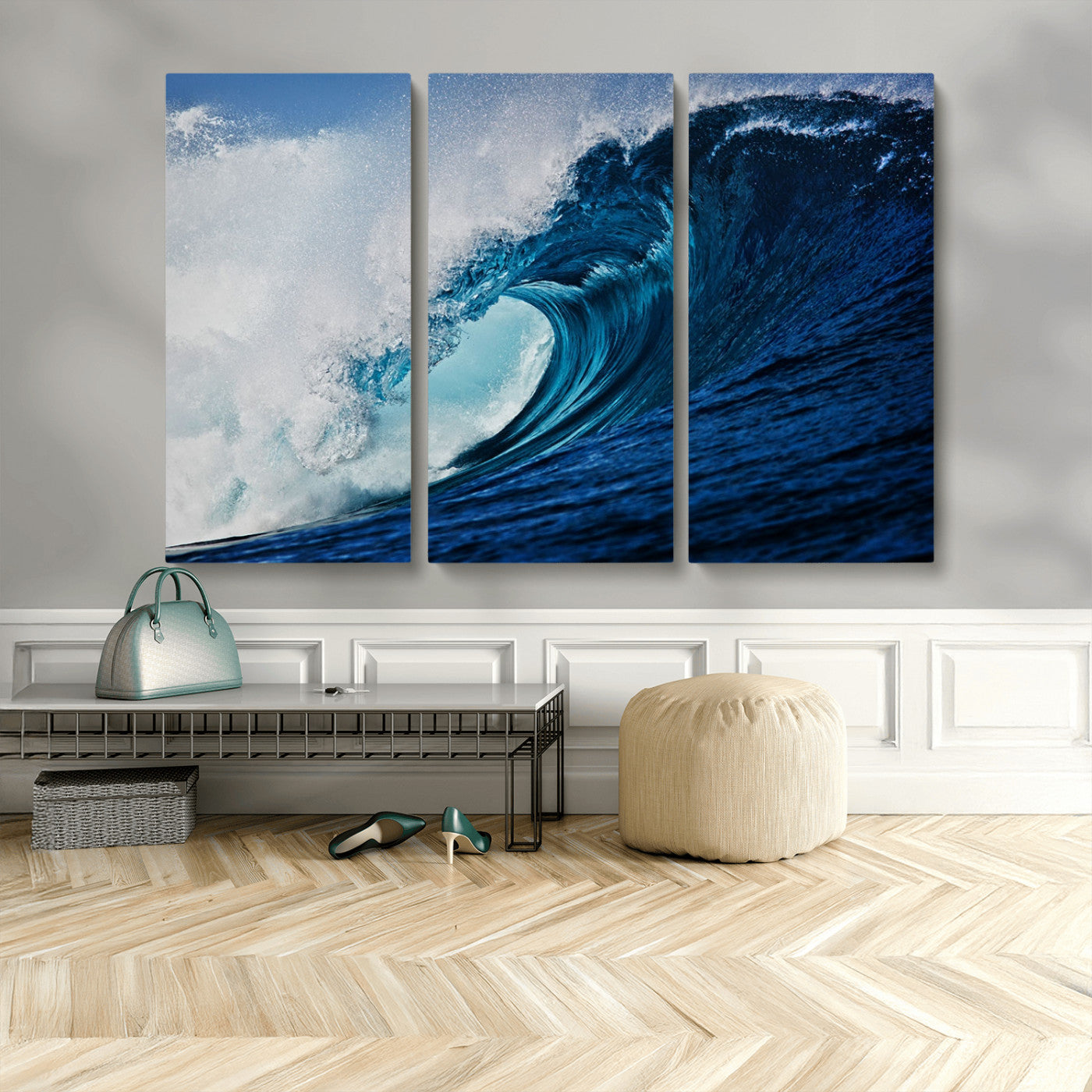 MGV-CV-48X32-3P - Ocean Wave at Sunset Canvas Art, Large Wall Print of Vibrant Water Waves, Coastal Art for Living Room and Dining Room Decor