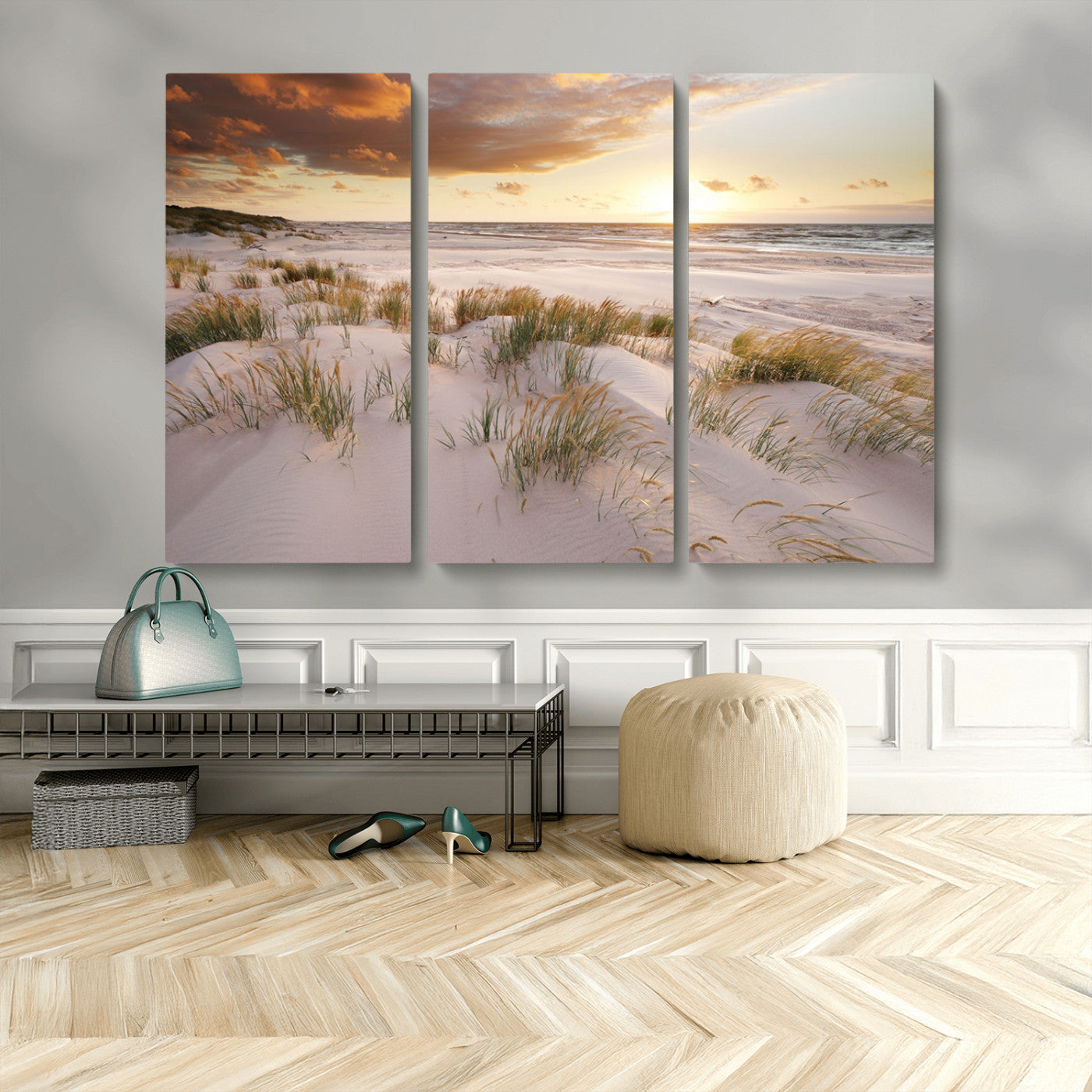 MGV-CV-48X32-3P - Flight Over Coastal Beach Landscape, Flight Over Coastal Beach Print Canvas Wall Art